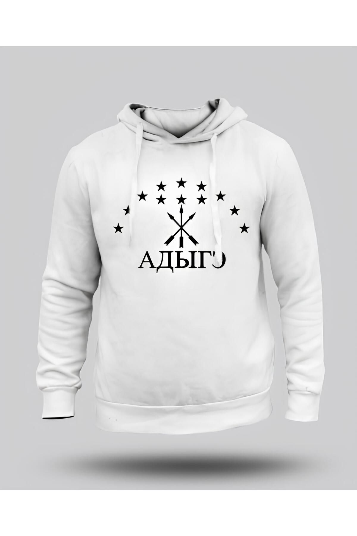 DZİWAWA Adige Bayrak Baskılı Çerkes Unisex Kapşonlu Hoodie