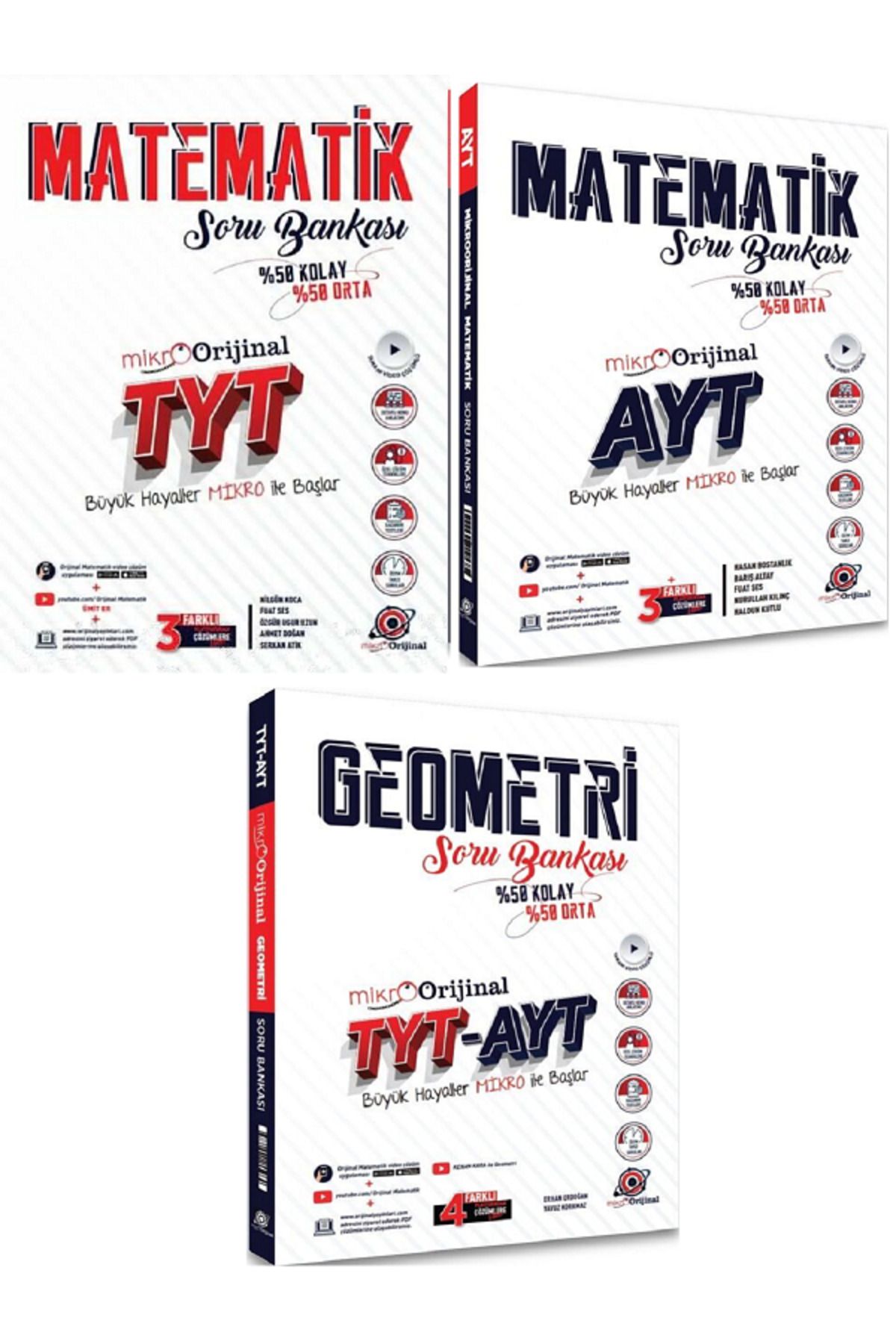 Evrensel İletişim Yayınları Mikro TYT Matematik + AYT Matematik + TYT AYT Geometri Soru Bankaları / 3 KİTAP SET