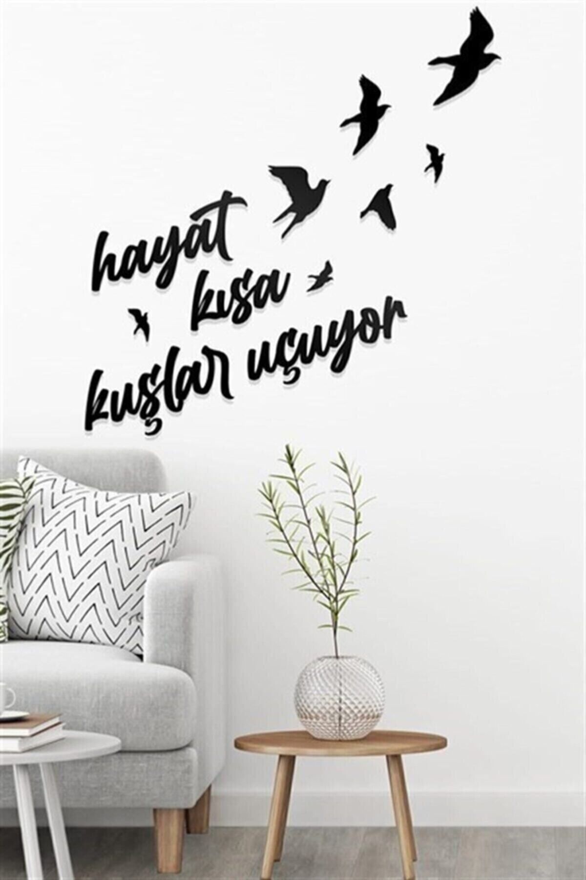 Saatistan Ahşap Kuşlar Uçan Süs Dekoratif Duvar Figürü Siyah 12'li