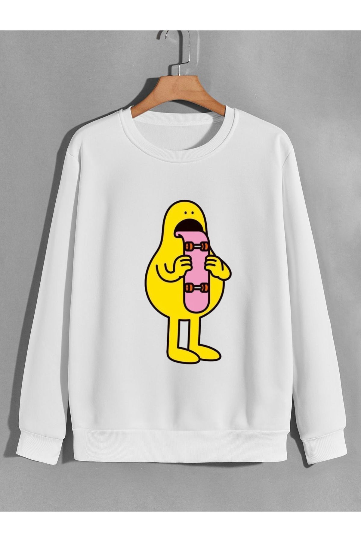 karikatürstore kaykay baskılı 0 yaka (bisiklet yaka) sweatshirt