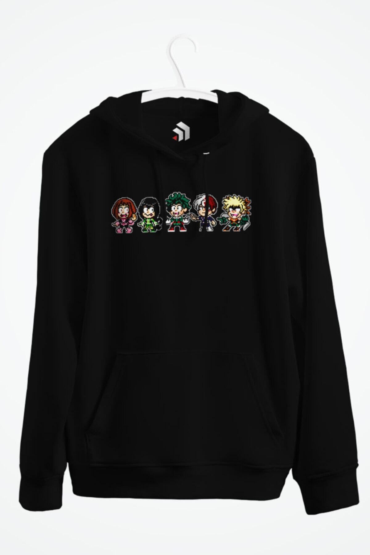 karikatürstore My Hero Pixels Anime Baskılı Kapşonlu Sweatshirt