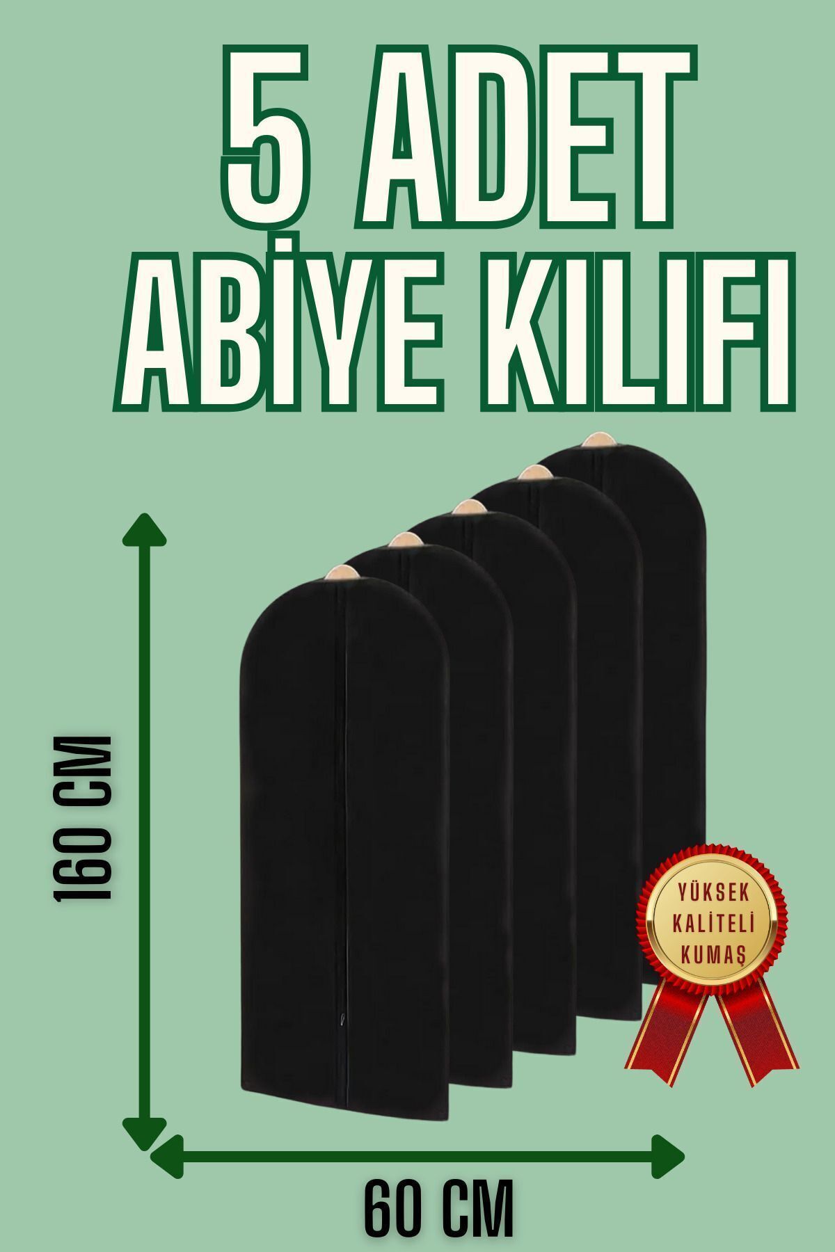 teknotrust 5 Adet Siyah Giyim Kılıfı 60x160 Nonwoven Abiye ve Gelinlik için