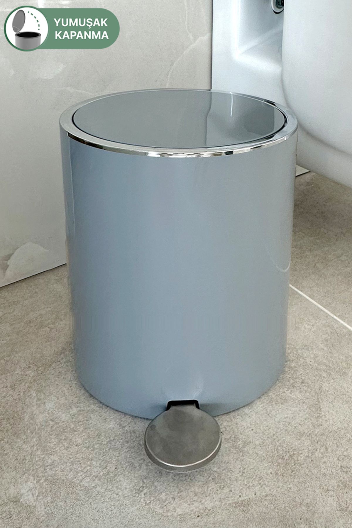 teknotrust 5 Litre Pedallı Banyo ve Mutfak Çöp Kovası Gri