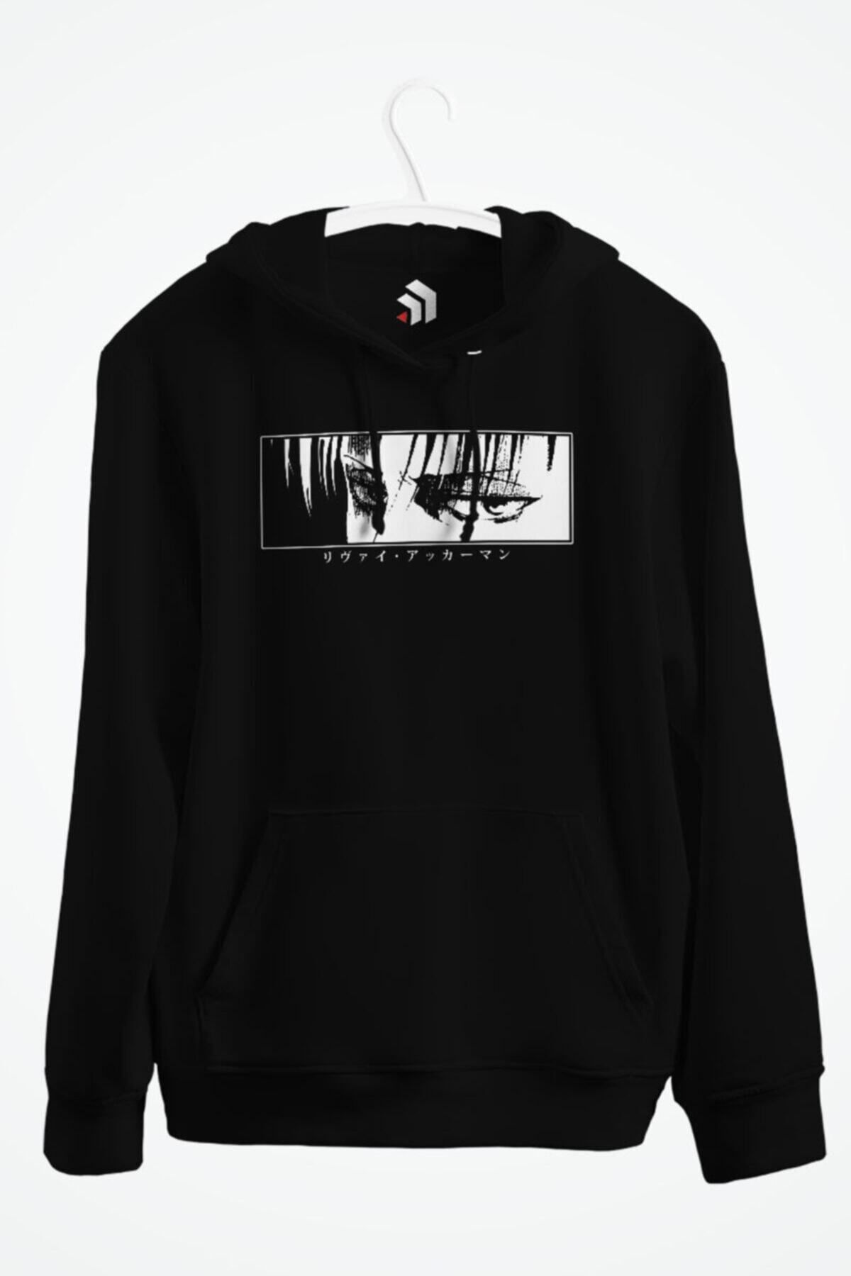 karikatürstore Levi - Stare - Snk Anime Baskılı Kapşonlu Sweatshirt