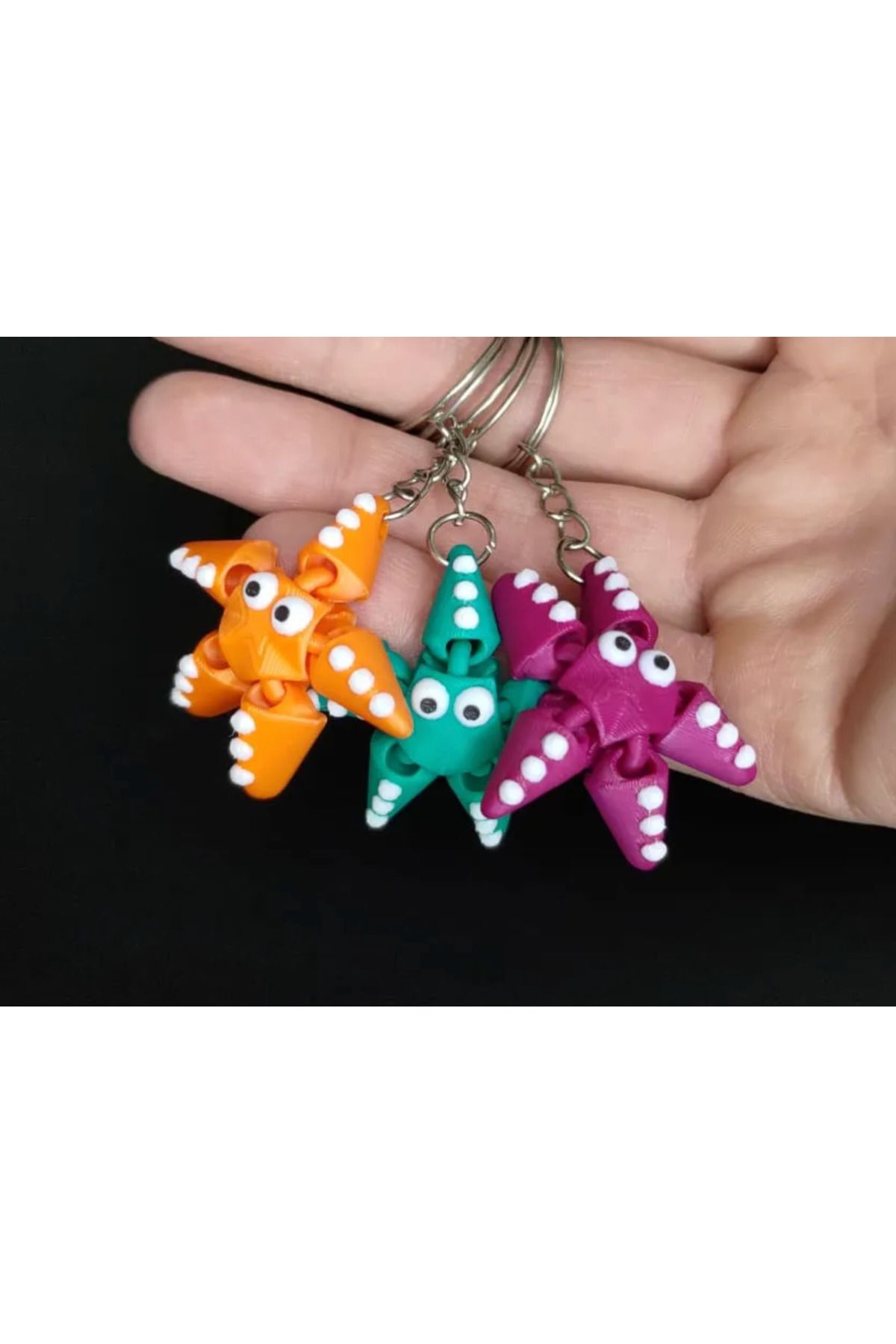 FLEXİ LAB CREATİVE 3'lü Renkli Sevimli Yıldız Anahtarlık Seti – El Yapımı Tasarım – 4 cm