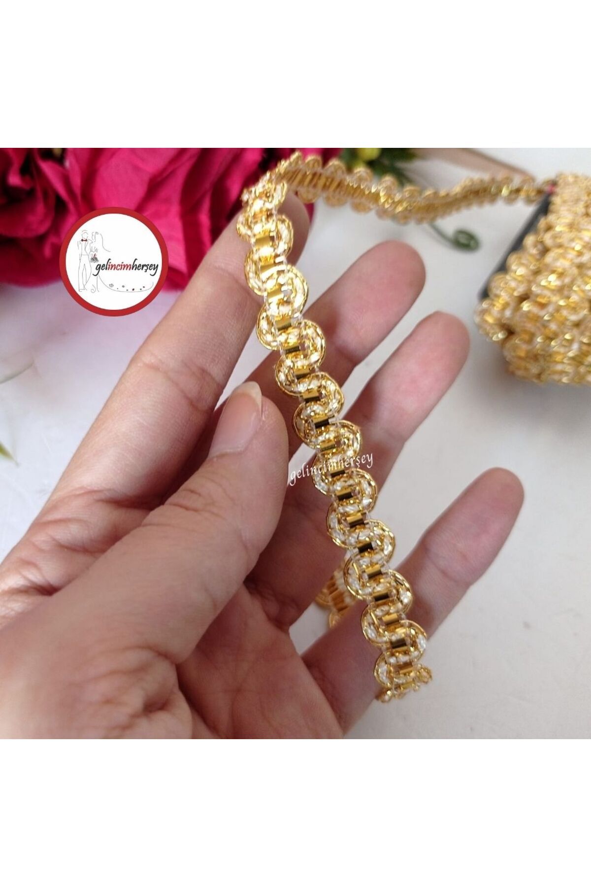 Gelincimherşey Parlak Simli Su Yolu Dekoratif Altın Şerit 1 cm 2 mt