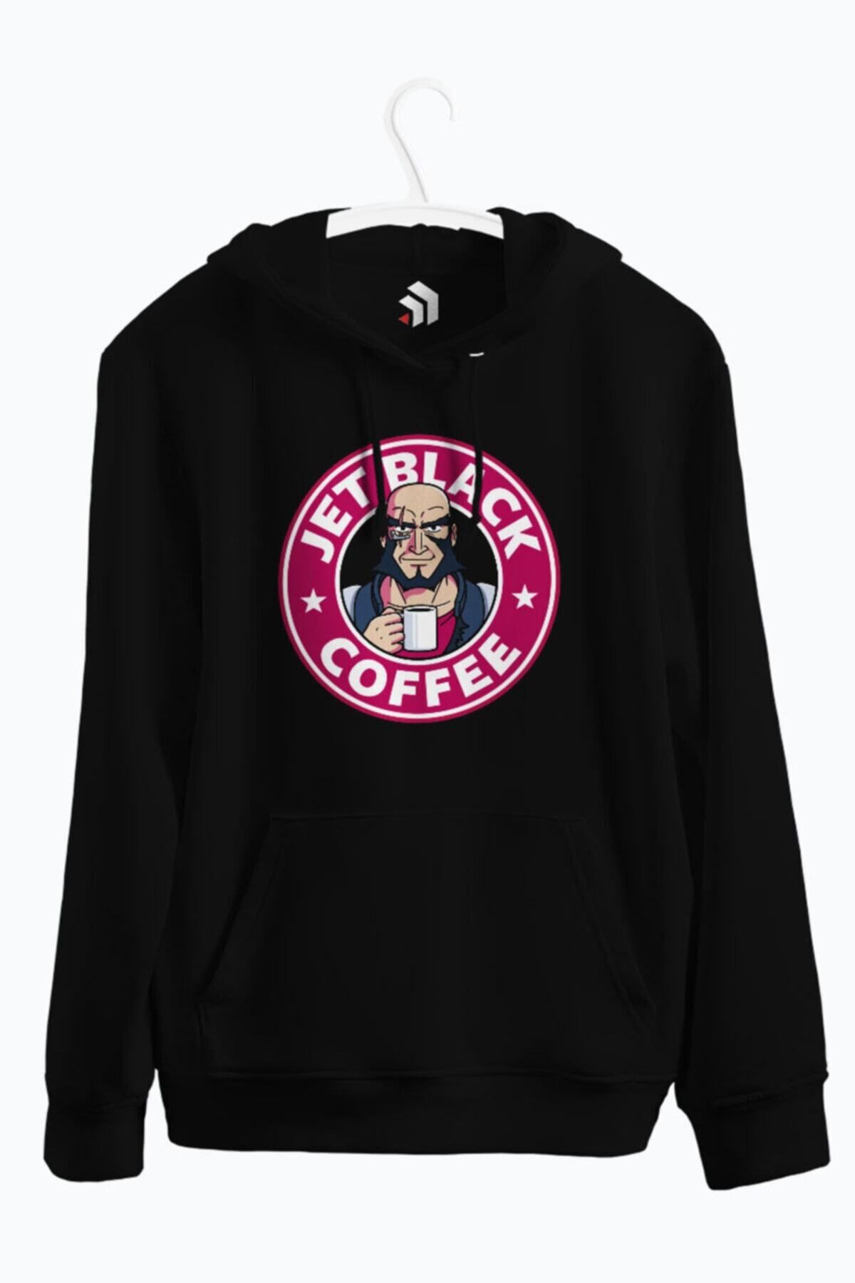 karikatürstore Jet Black Coffee Baskılı Kapşonlu Sweatshirt