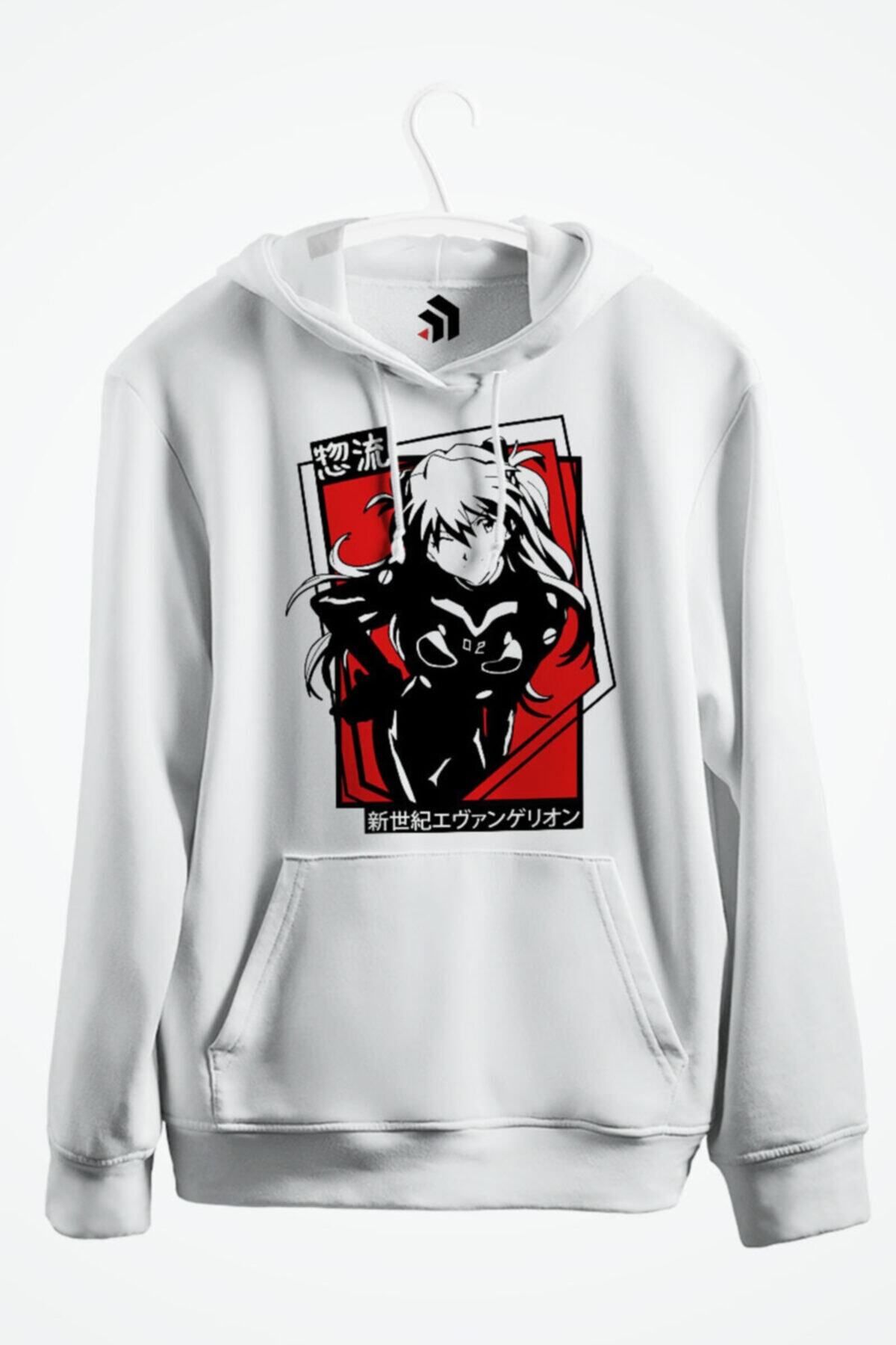 karikatürstore Evangelion Asuka 80s Retro Anime Baskılı Kapşonlu Sweatshirt