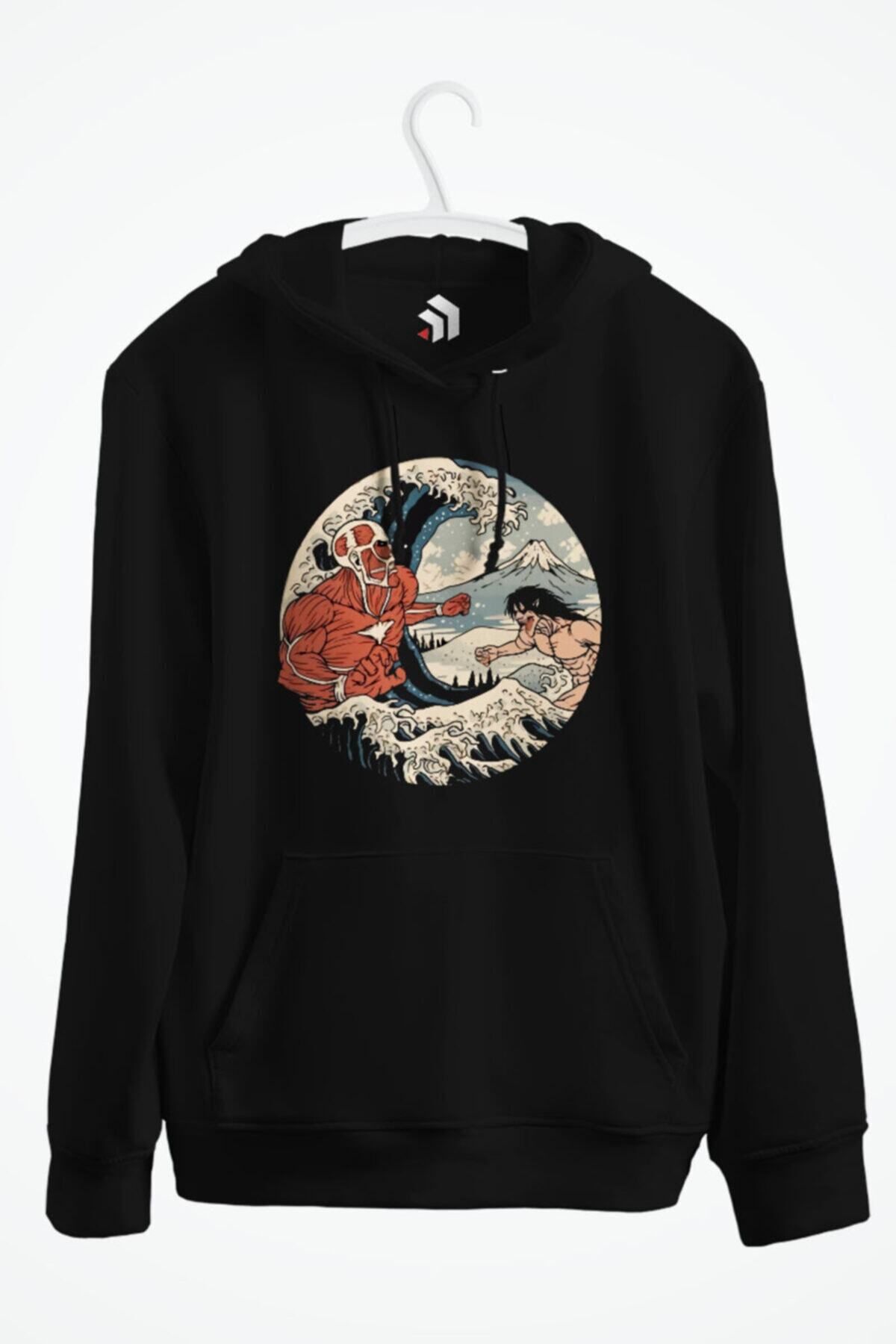 karikatürstore Attack On Titan - Kanagawa Wave Anime Baskılı Kapşonlu Sweatshirt