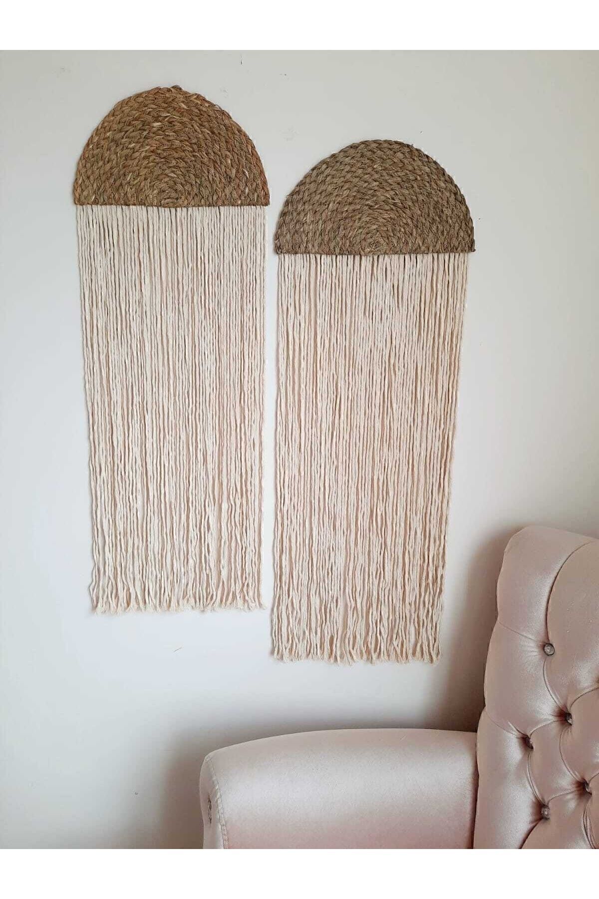 Saatistan İkili Bambu Makrome Duvar Dekoru, 35×100 cm, şık ve doğal tasarım