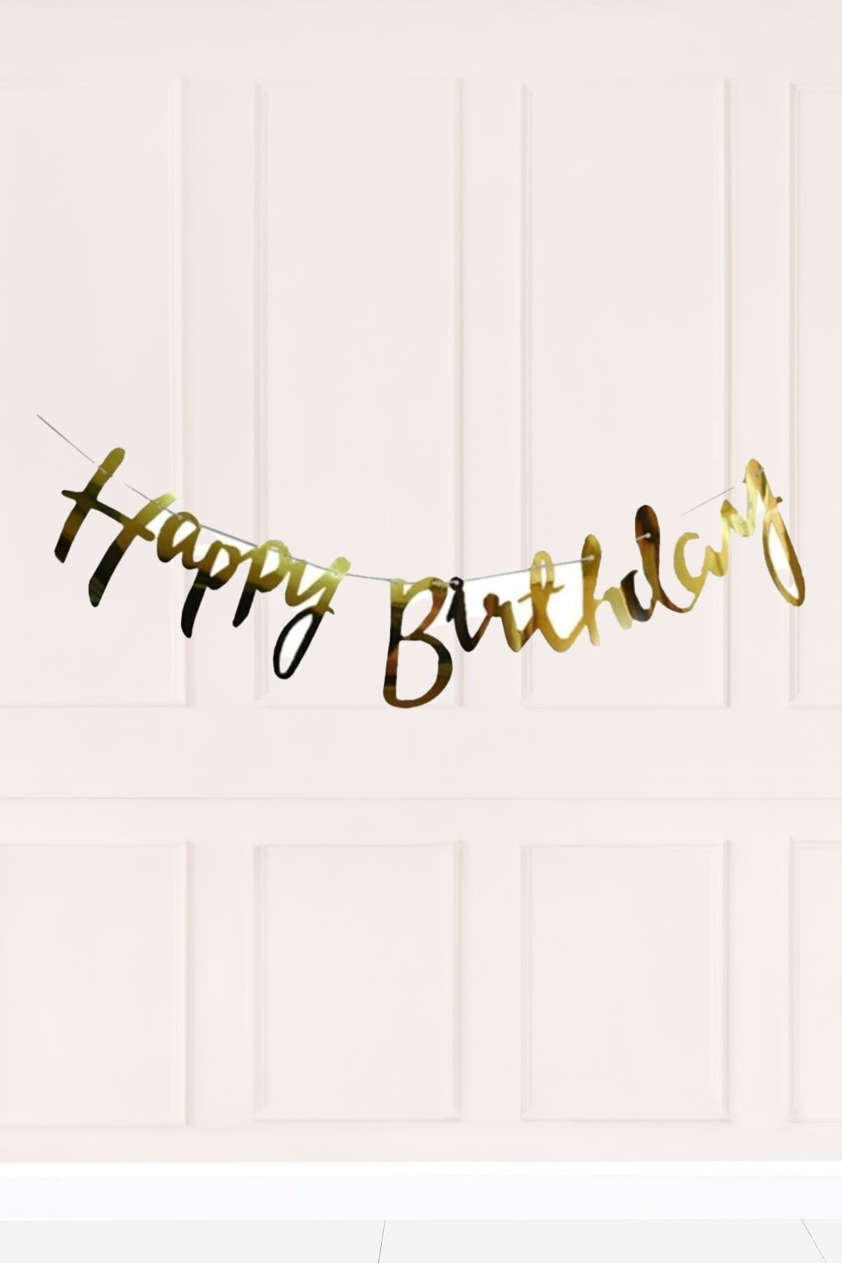 Atölye Mi Gold Happy Birthday El Yazısı Kaligrafi Banner Doğum Günü Duvar Süsü
