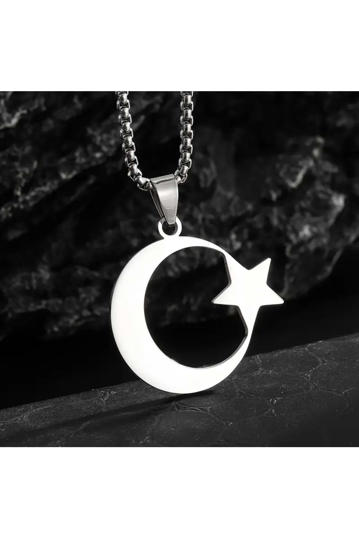 ACAR TAKI ERKEK ÇELİK AY VE YILDIZ KOLYE 60CM-GÜMÜŞ ACR5406