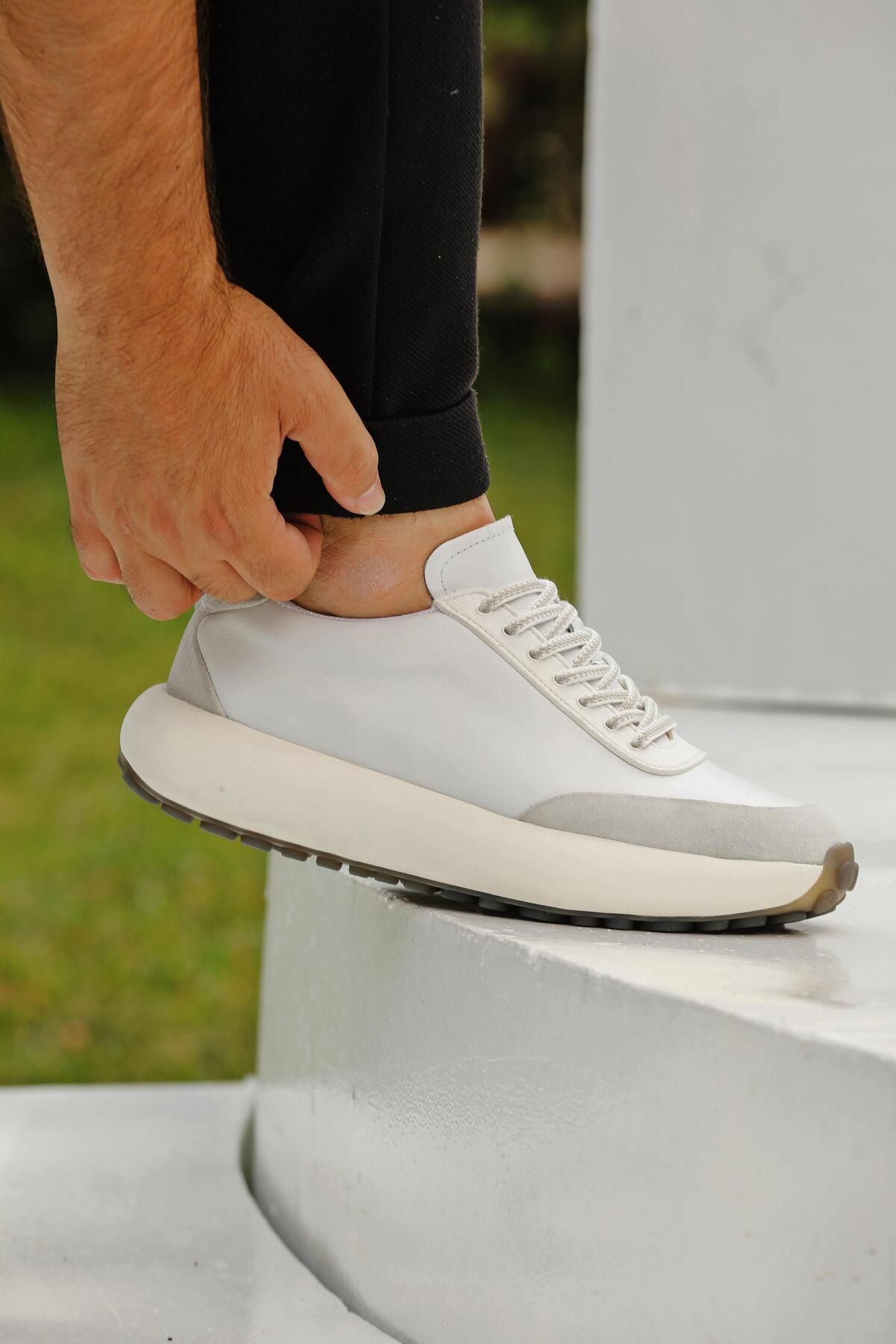 ByItallanoshoes WHİTE ADARO 0218 HAKİKİ DERİ GÜNLÜK ERKEK SNEAKER AYAKKABI