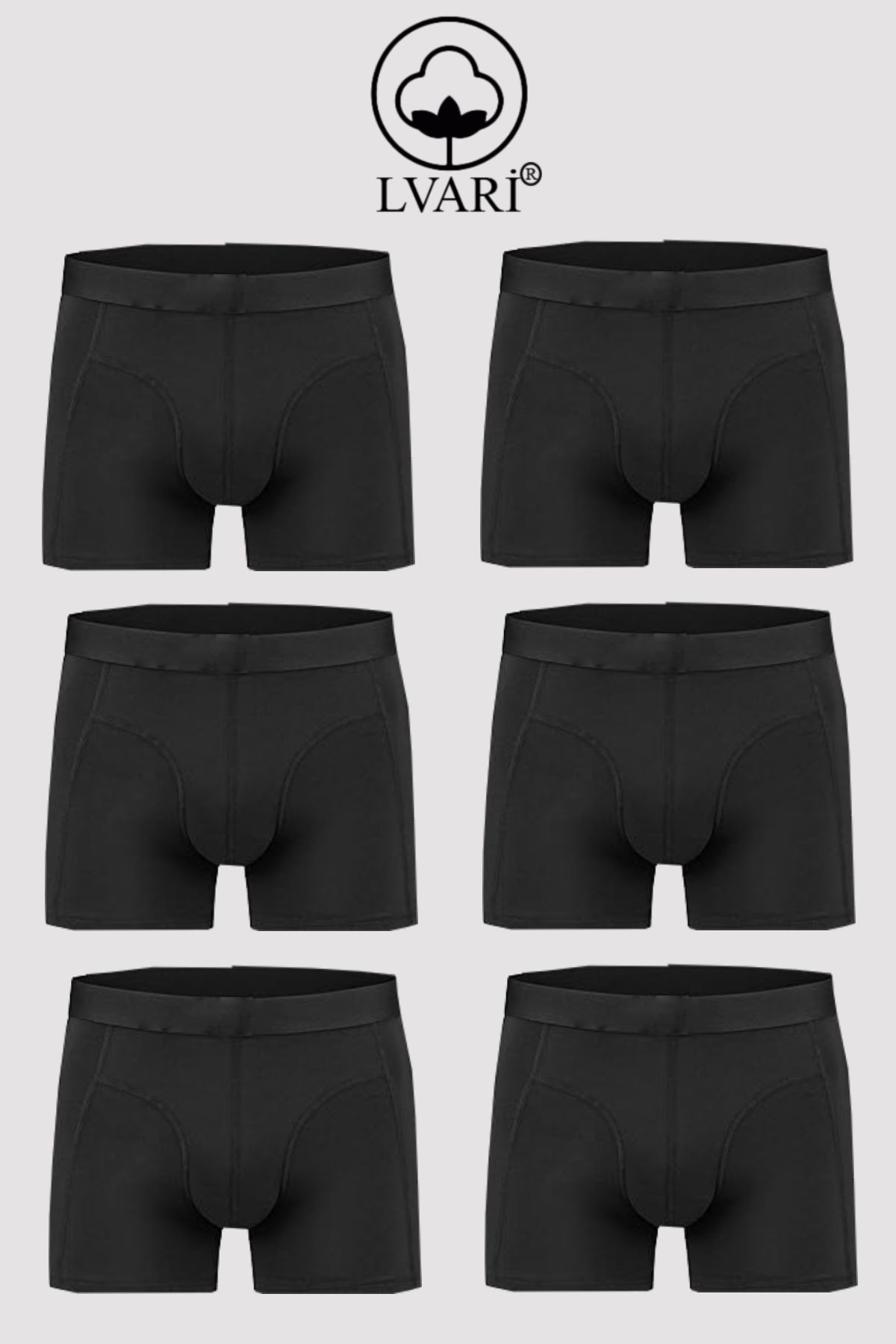 Lvari Erkek Pamuklu Likralı Siyah Boxer 6'lı