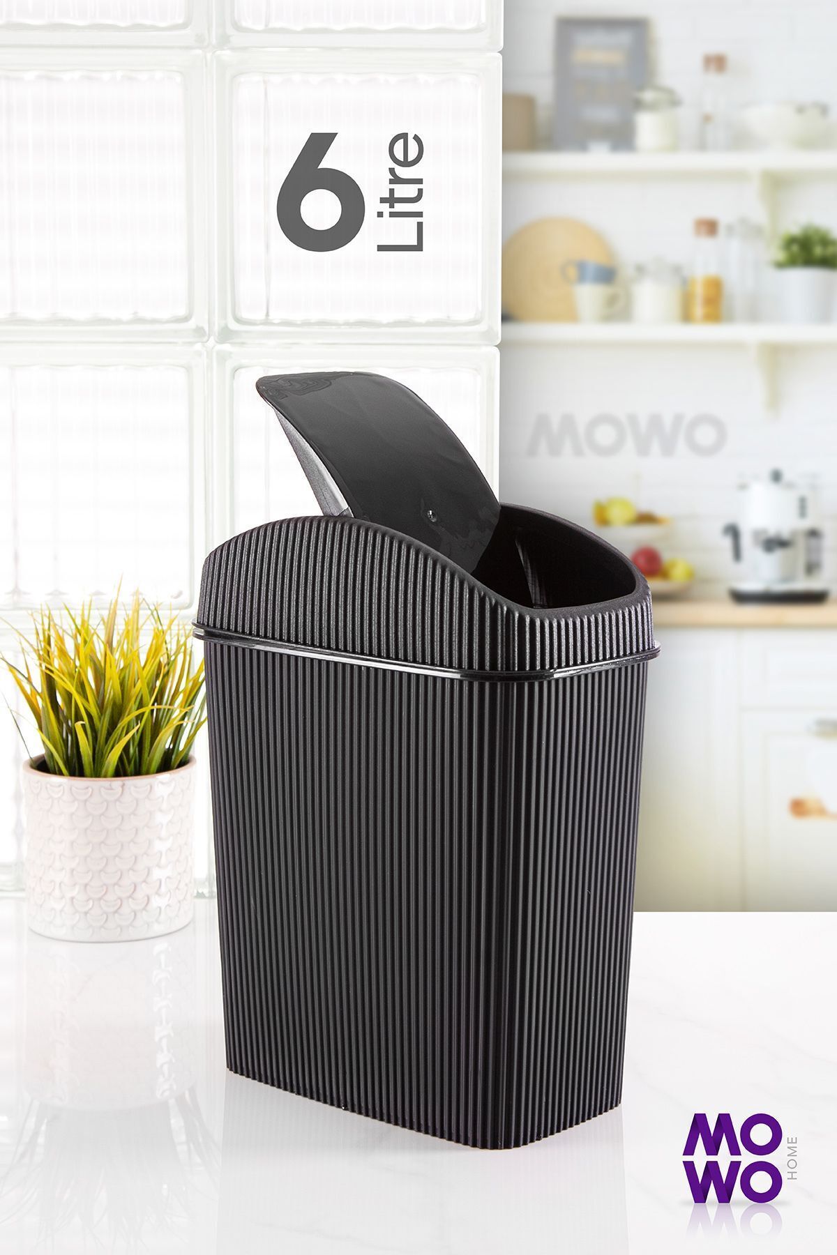 teknotrust 6 Litre Siyah Çöp Kutusu, Mutfak, Banyo ve Tuvalet için Kullanışlı ve Şık Tasarım