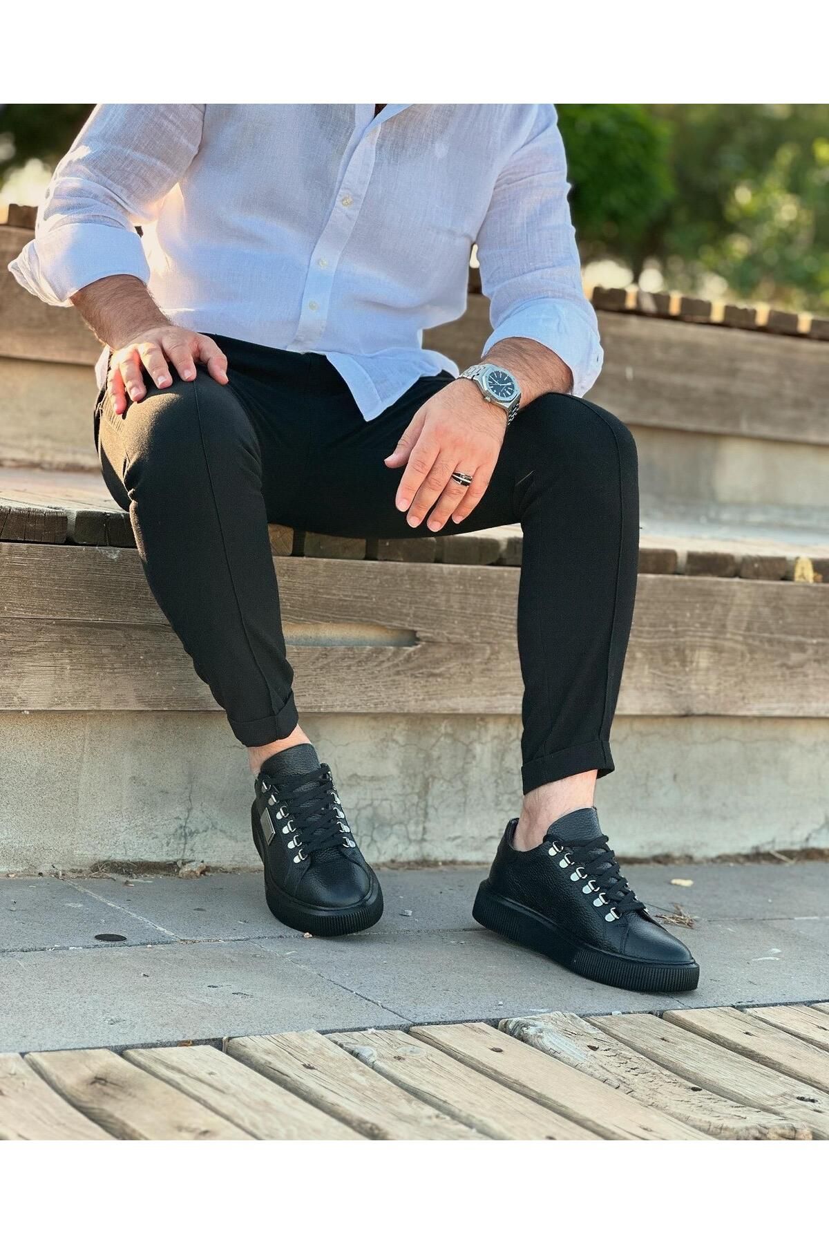 ByItallanoshoes BLACK TUYAP 0987 HAKİKİ DERİ GÜNLÜK ERKEK SNEAKER AYAKKABI