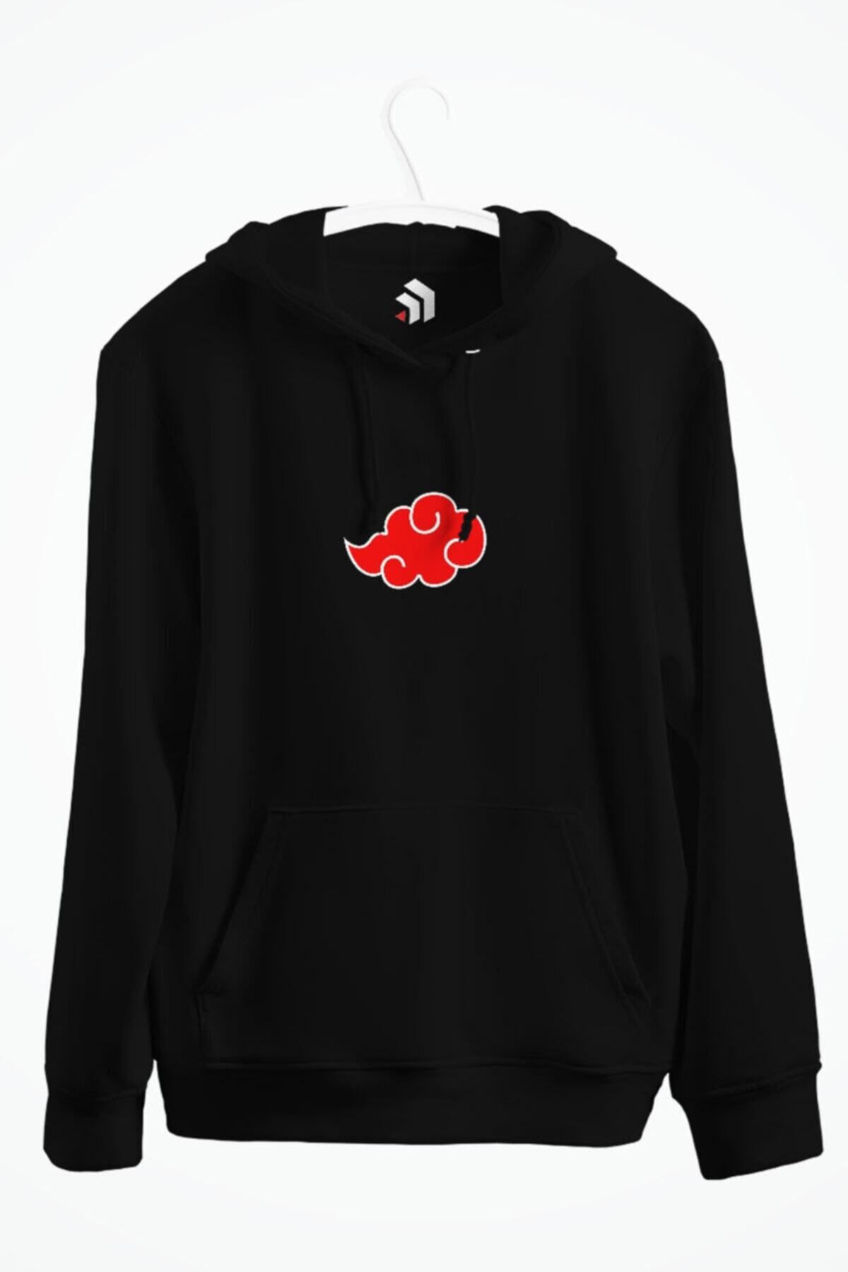 karikatürstore Naruto Akatsuki Sembol Çift Taraflı Baskılı Kapşonlu Sweatshirt