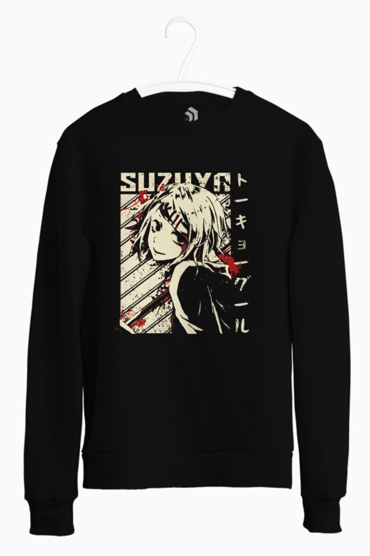karikatürstore Suzuya Tokyo Ghoul Anime Baskılı Bisiklet Yaka Sweatshirt
