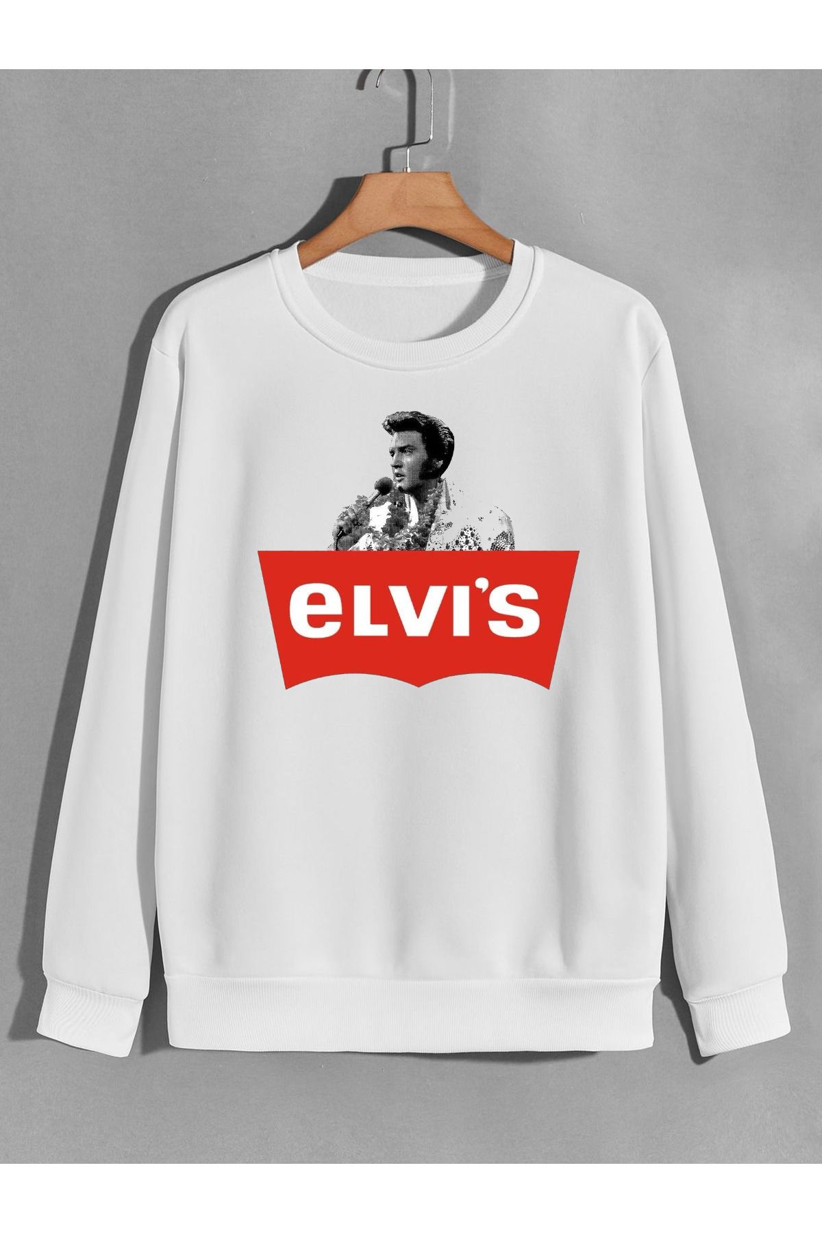 karikatürstore elvis presley baskılı 0 yaka (bisiklet yaka) sweatshirt
