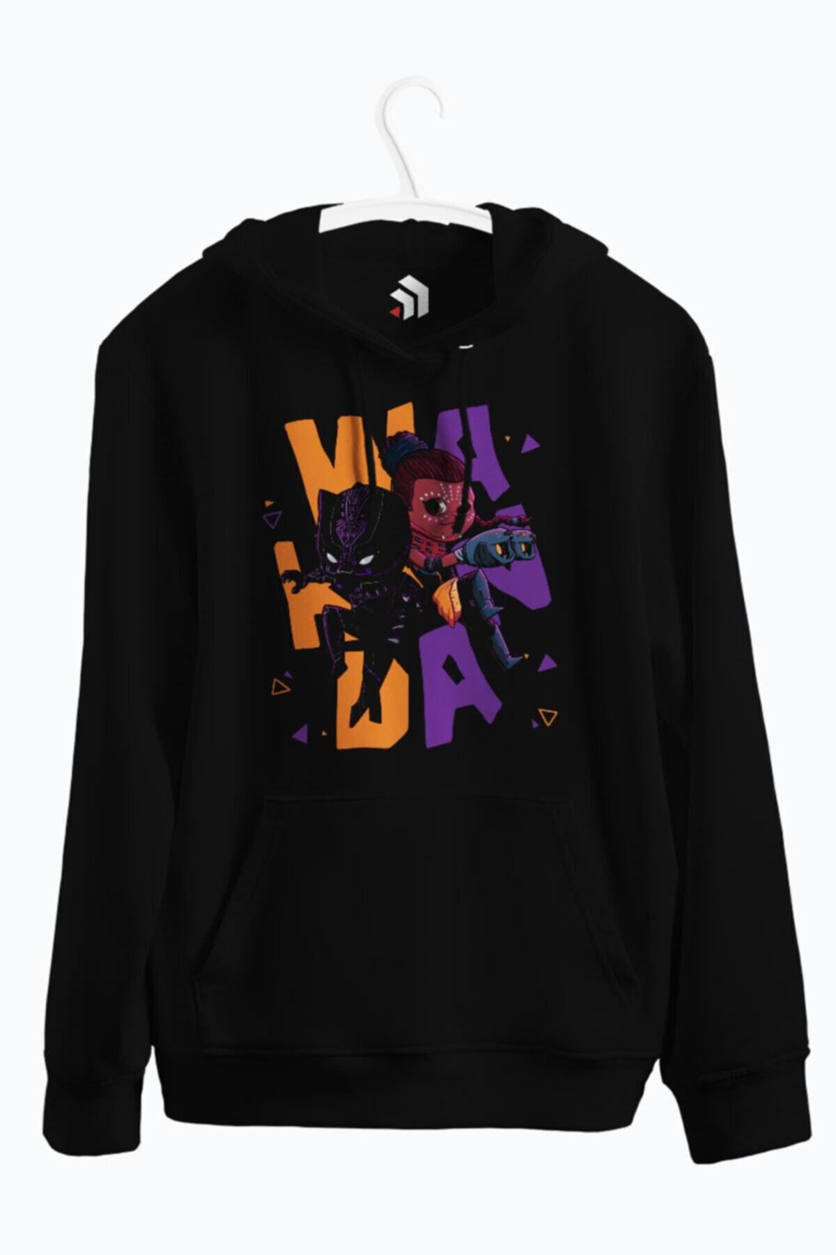 karikatürstore Black Panther - Tchalla And Shuri Anime Baskılı Kapşonlu Sweatshirt