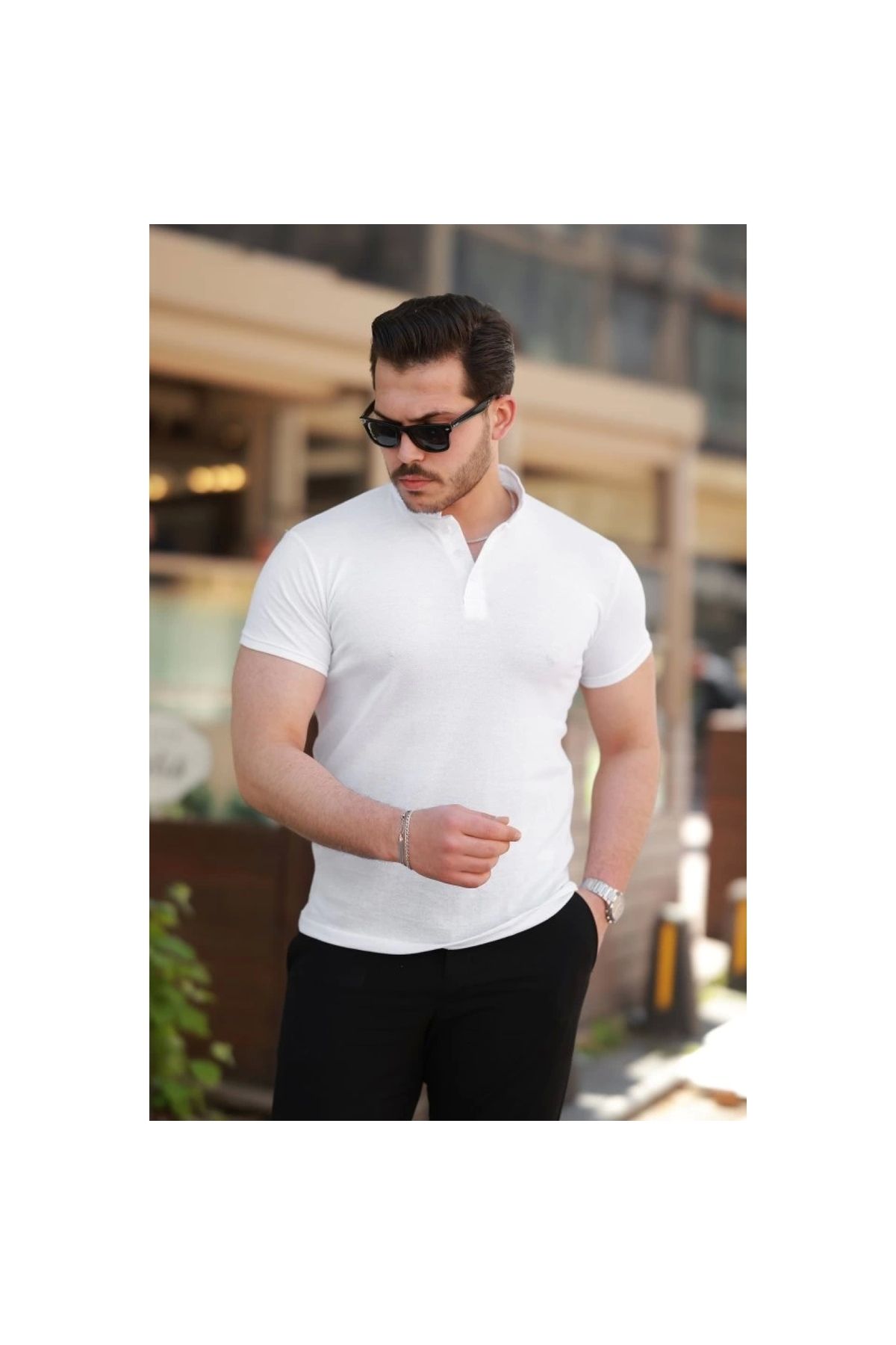 Marsilyan - Erkek Hakim Yaka Dokuma Pamuklu Kumaş Kısa Kollu Tshirt