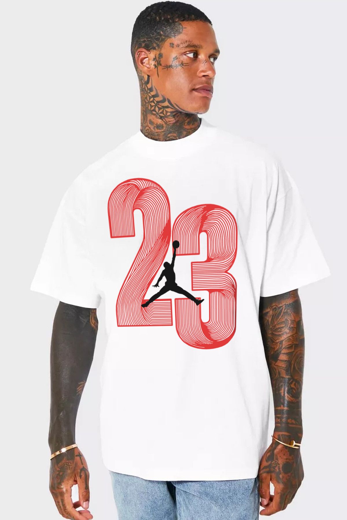ROCKANDROLL Yirmi Üç Beyaz Oversize Kısa Kollu Erkek T-shirt