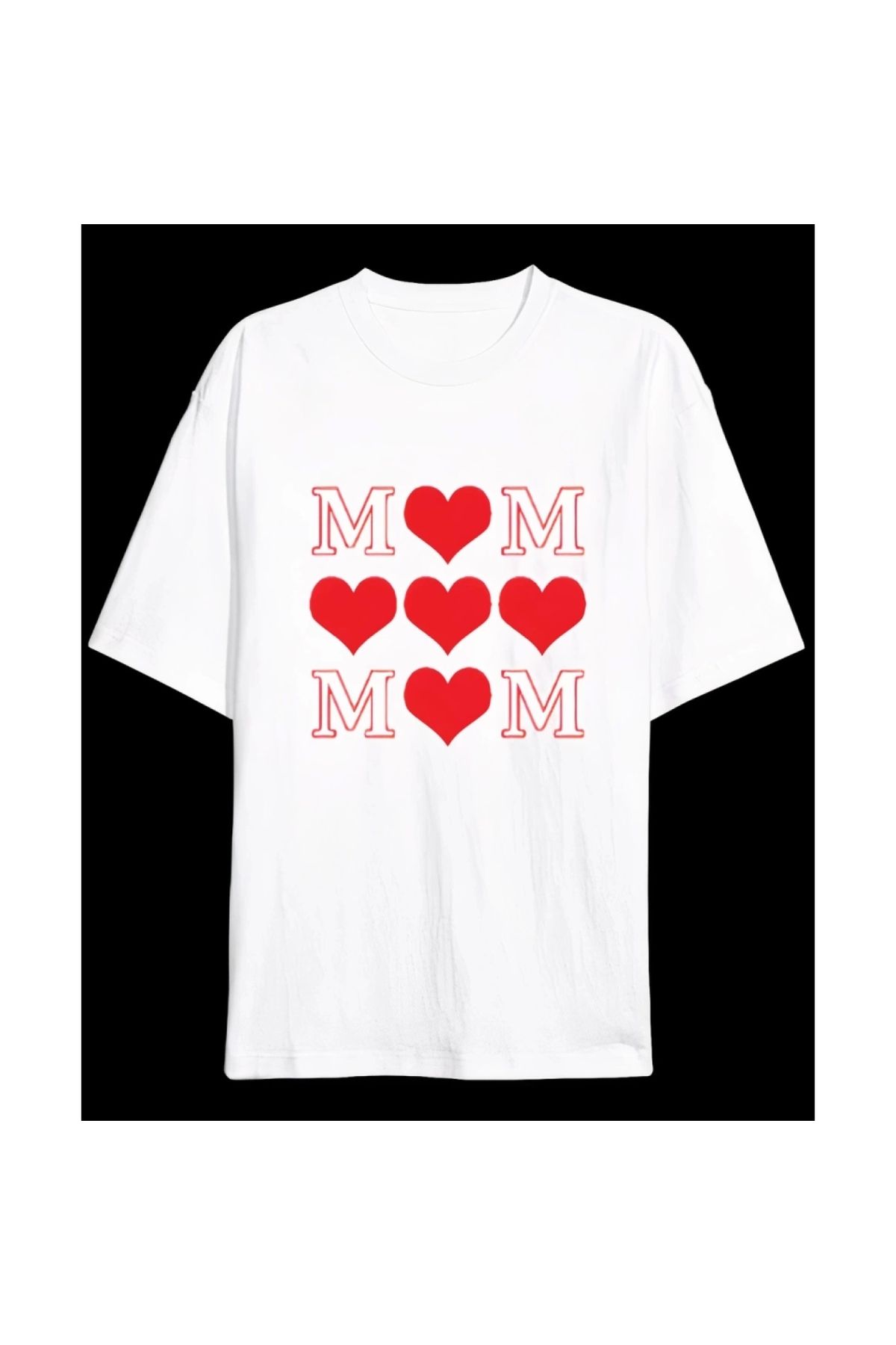 Marsilyan - Anneler Gününe Özel Tasarım MOM Kalp Baskılı Tshirt