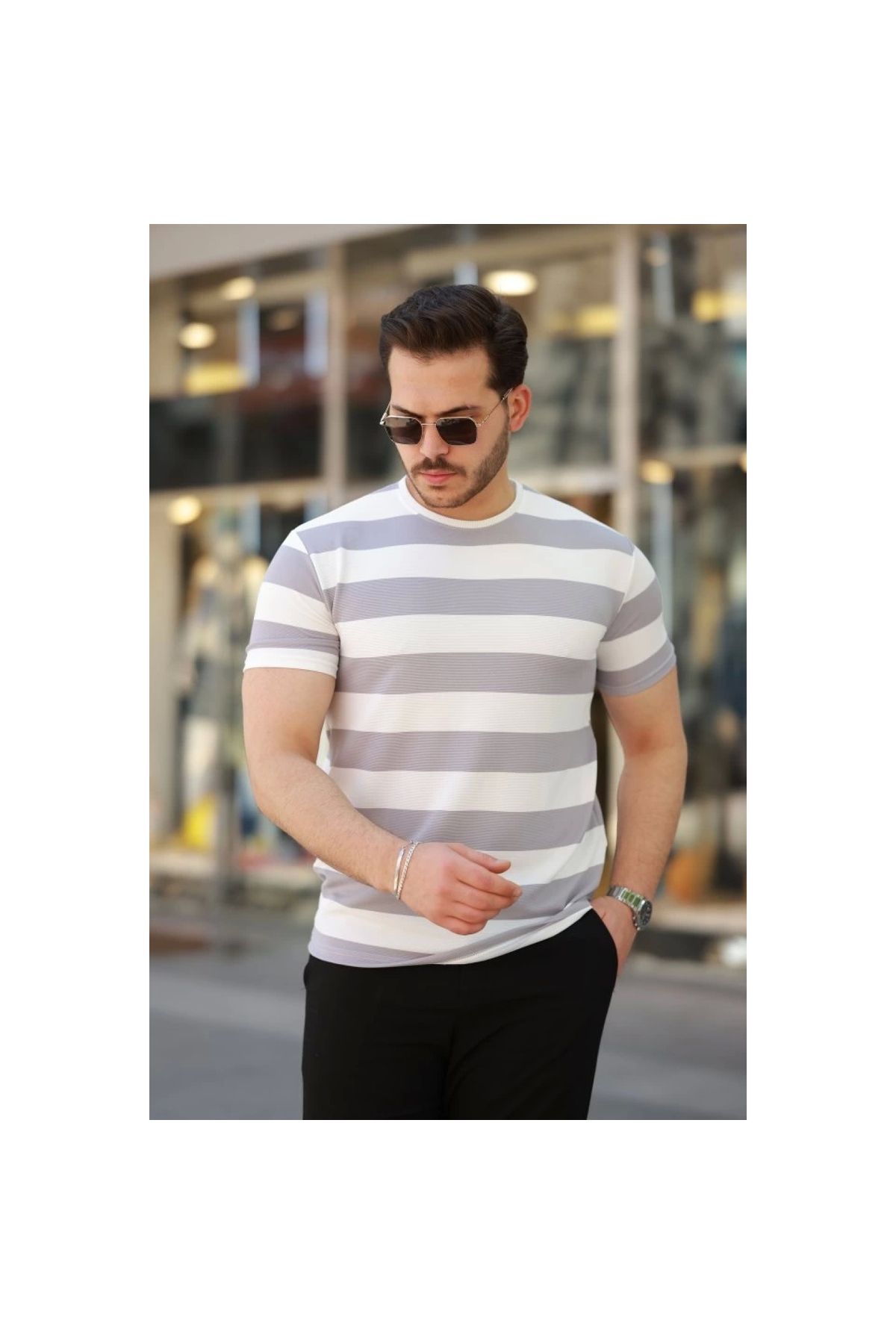 Marsilyan - Erkek çift Renk Pamuklu örme Kumaş Kısa Kollu Tshirt