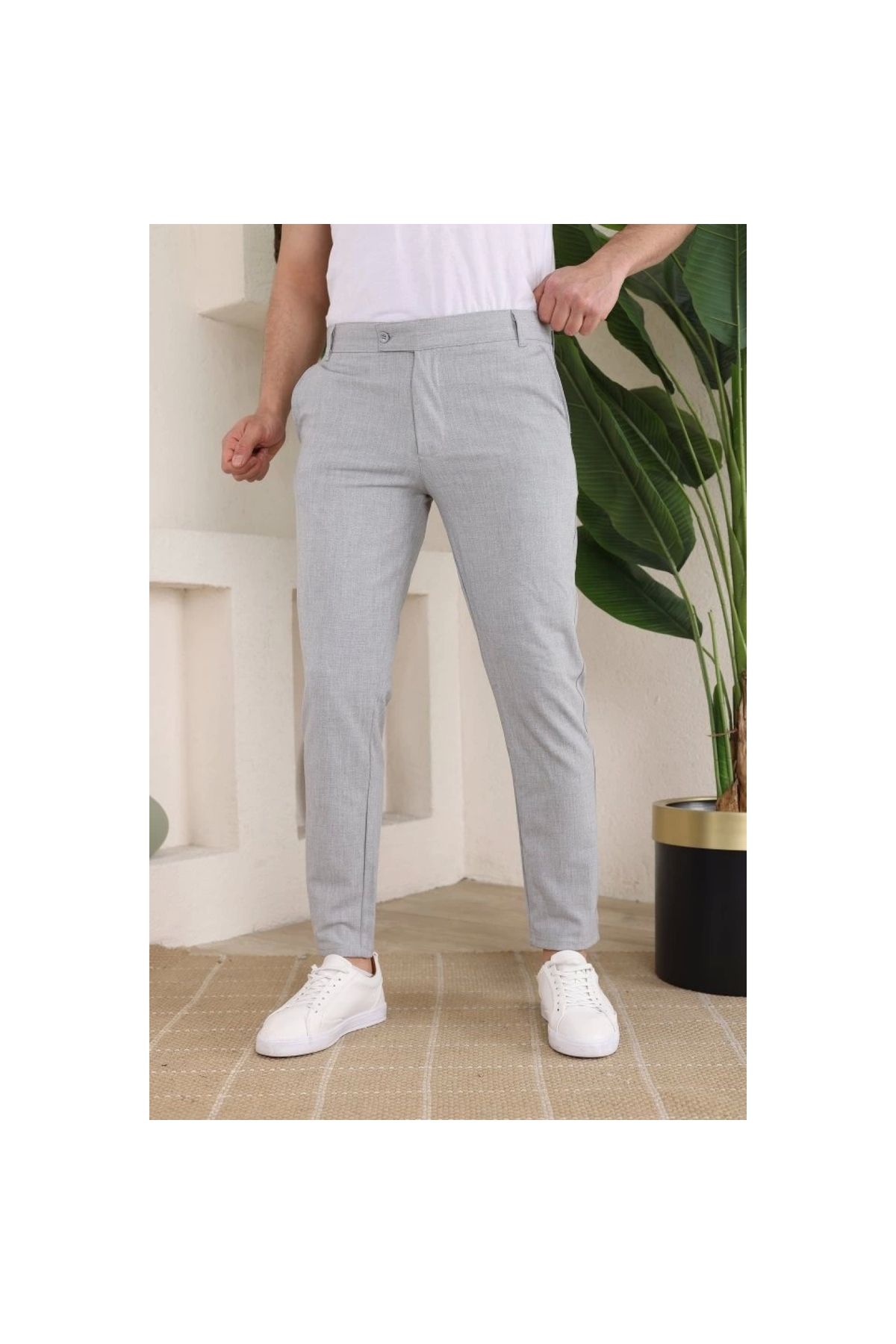 Marsilyan - Erkek Slim Fit Likralı Bilek Boy Kumaş Pantolon