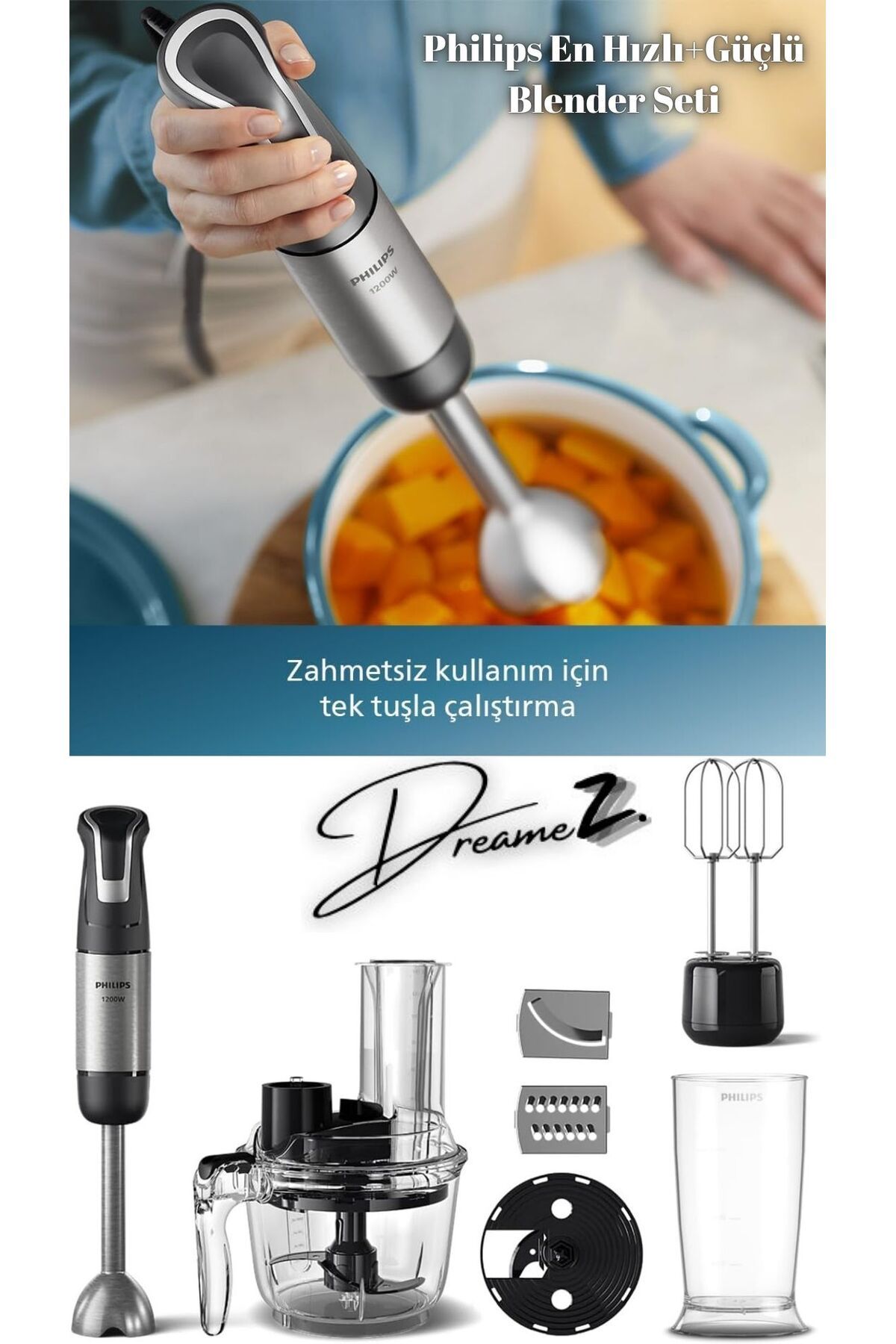 Philips Drmz Vaccumix5000 Serisi En Hızlı+Güçlü Blender Seti,1200W,SpeedTrigger Teknolojisi, 1,7 Lt, Versuni
