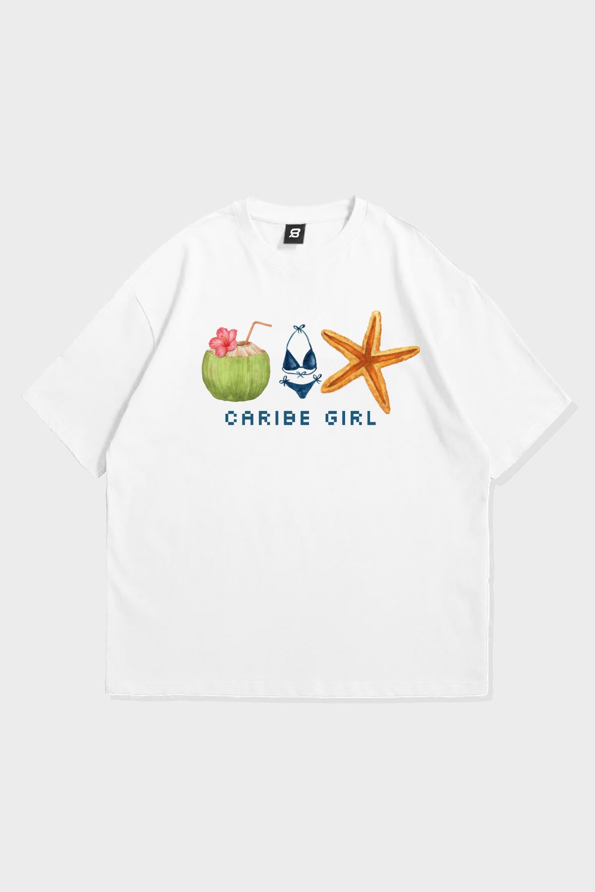 3 ROPE Summer Caribe Girl Oversize Beyaz Unisex T-Shirt Tişört