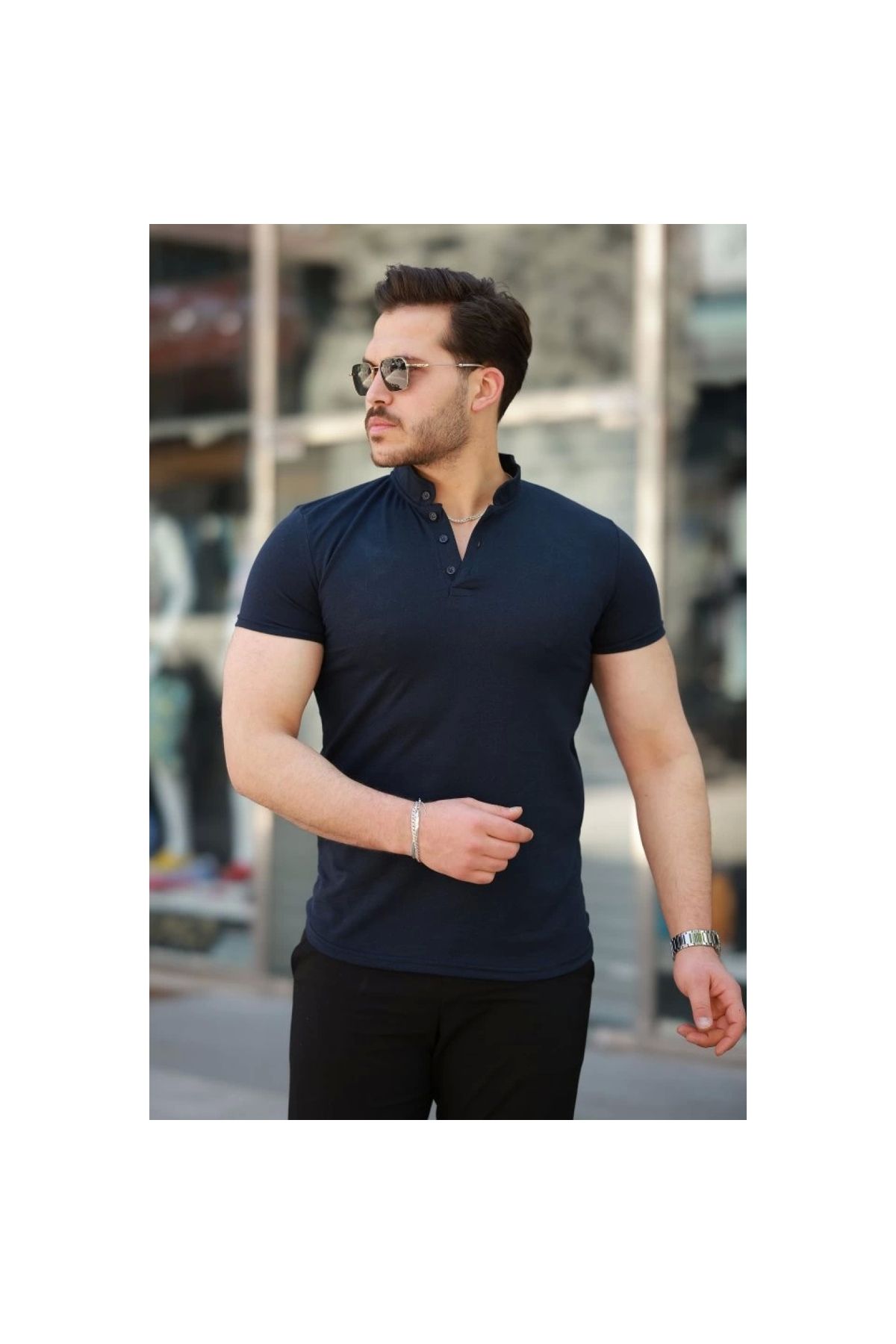 Marsilyan - Erkek Hakim Yaka Dokuma Pamuklu Kumaş Kısa Kollu Tshirt