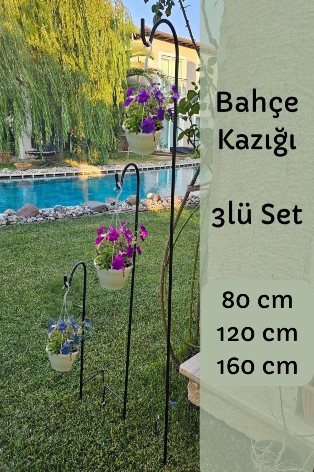 Forada Home & Style Bahçe Direği - Bahçe Kazığı (3lü Set-Siyah)