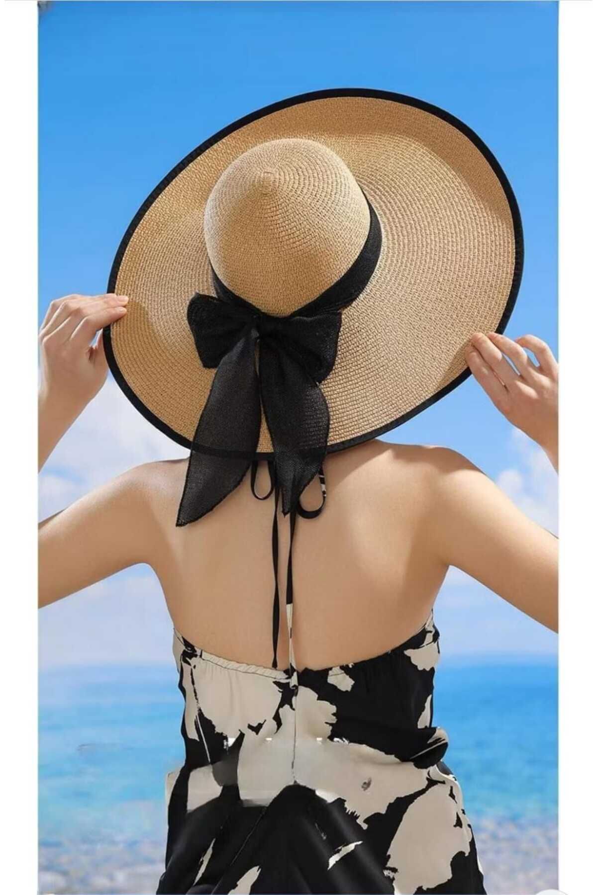 EMKSHOP BEJ GENİŞ FİYONK DETAYLI HASIR ŞAPKA (47 CM )
