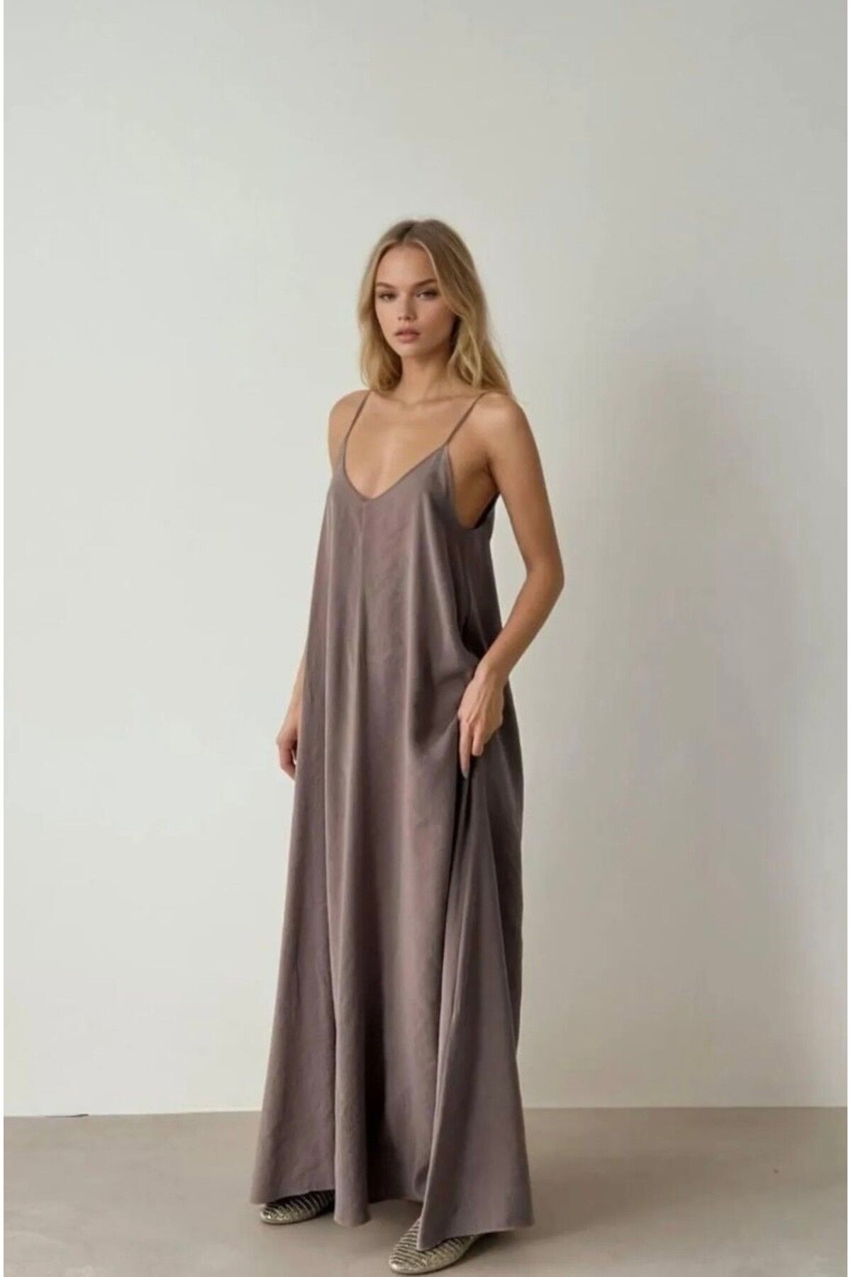 nays butik İp Askılı Modal Elbise