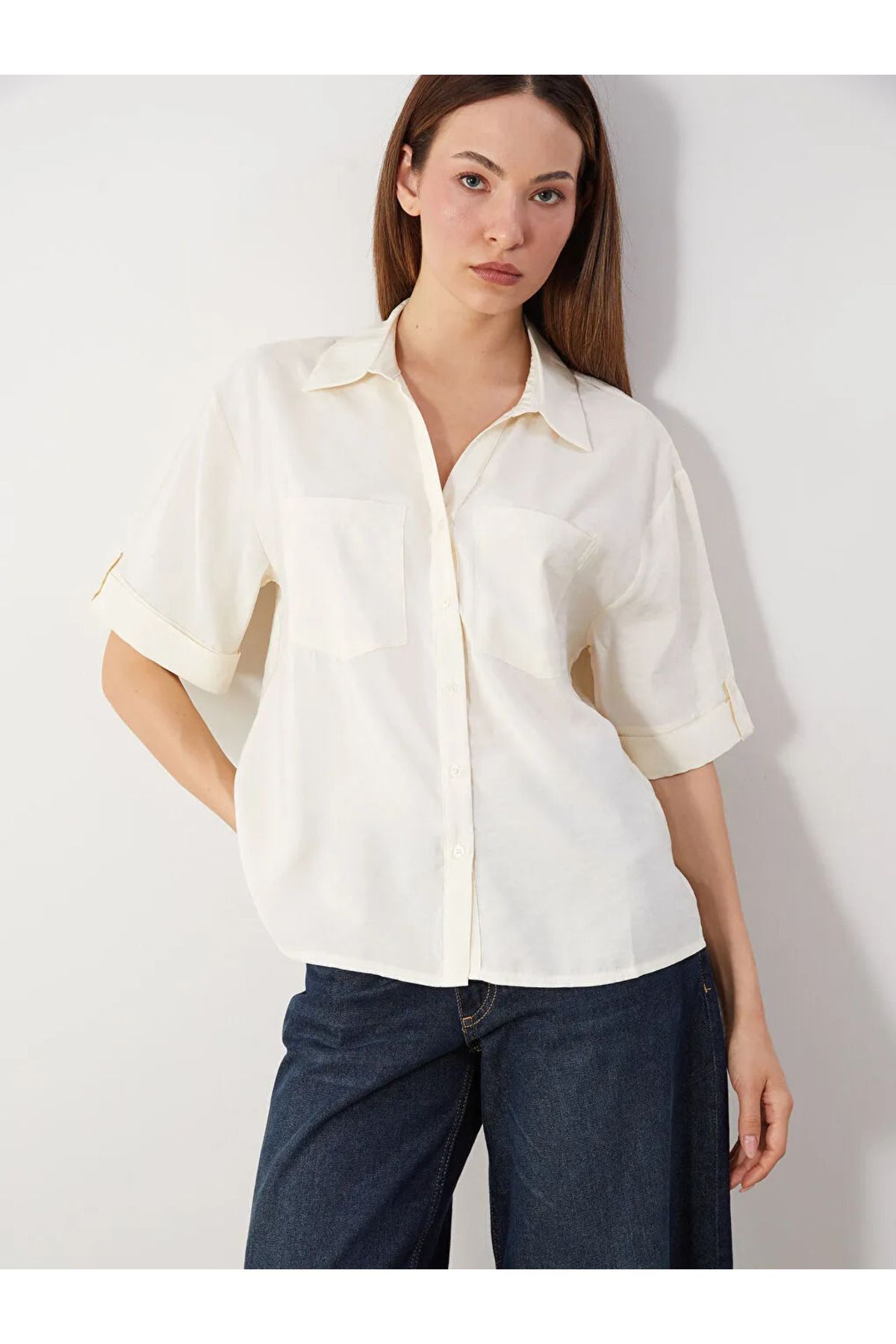 LC Waikiki LCW Comfort Sari Modal Karışımlı Oversize Kadın Gömlek