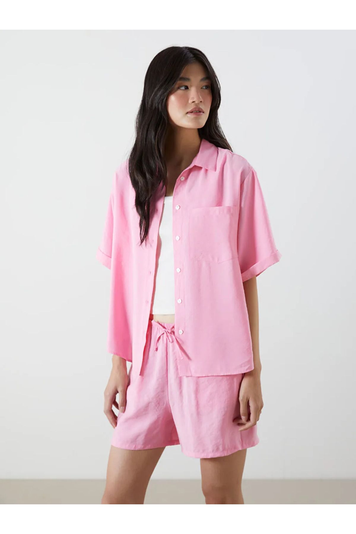 LC Waikiki XSIDE Pembe Modal Karışımlı Oversize Kadın Gömlek
