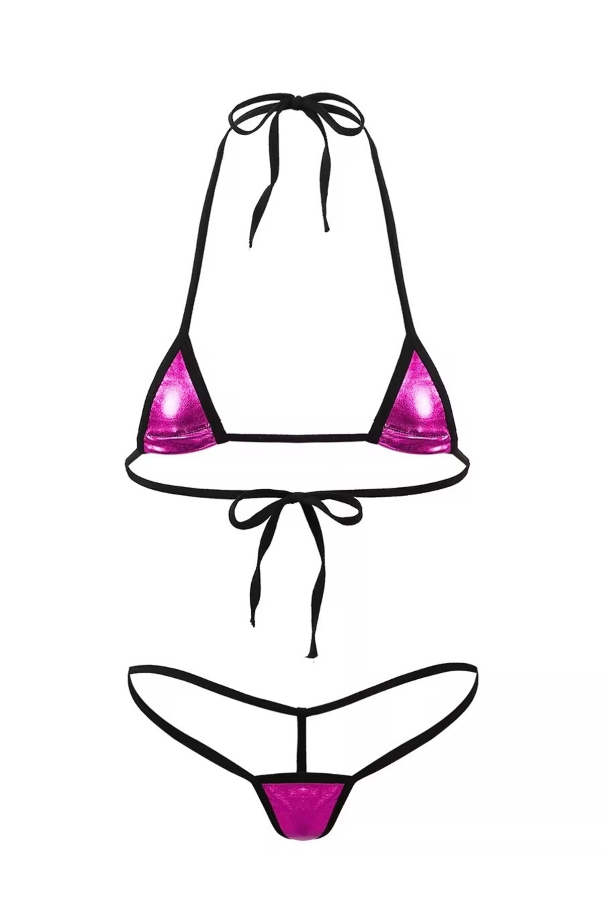 Cicişim Pembe Deri Görünümlü İpli Bikini Takımı