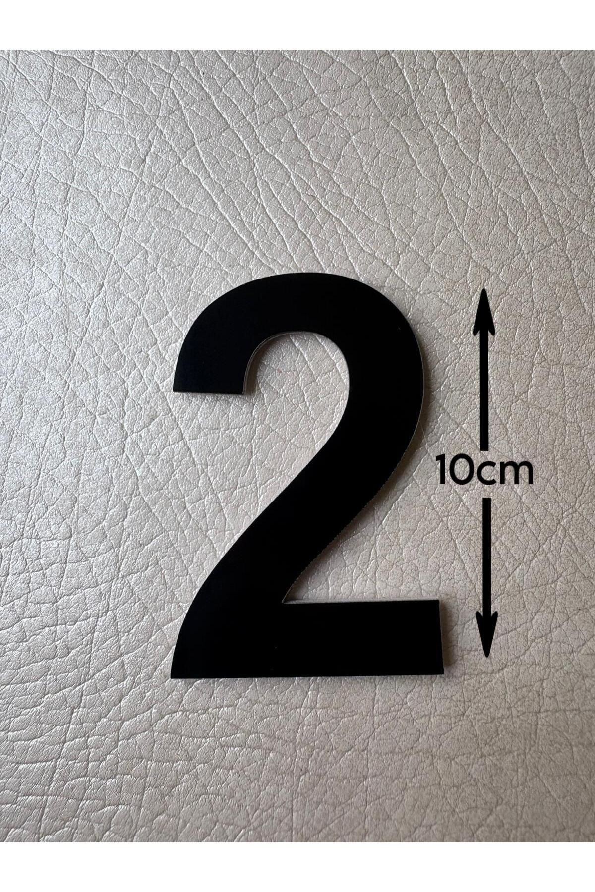 SE-Dizayn Kapı Numarası 10 CM No. 2 Daire Masa Dolap Numarası Siyah Kendinden Yapışkanlı