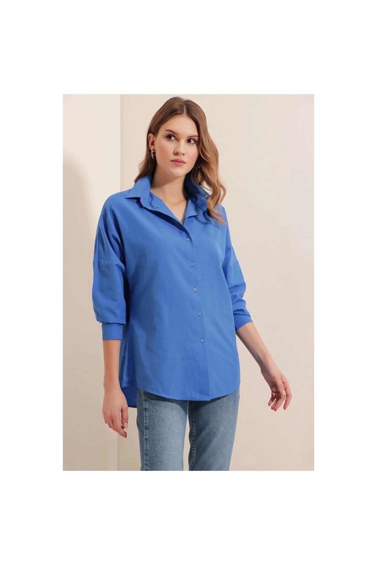 Marsilyan - 3900 Oversize Uzun Basic Gömlek B.Mavi