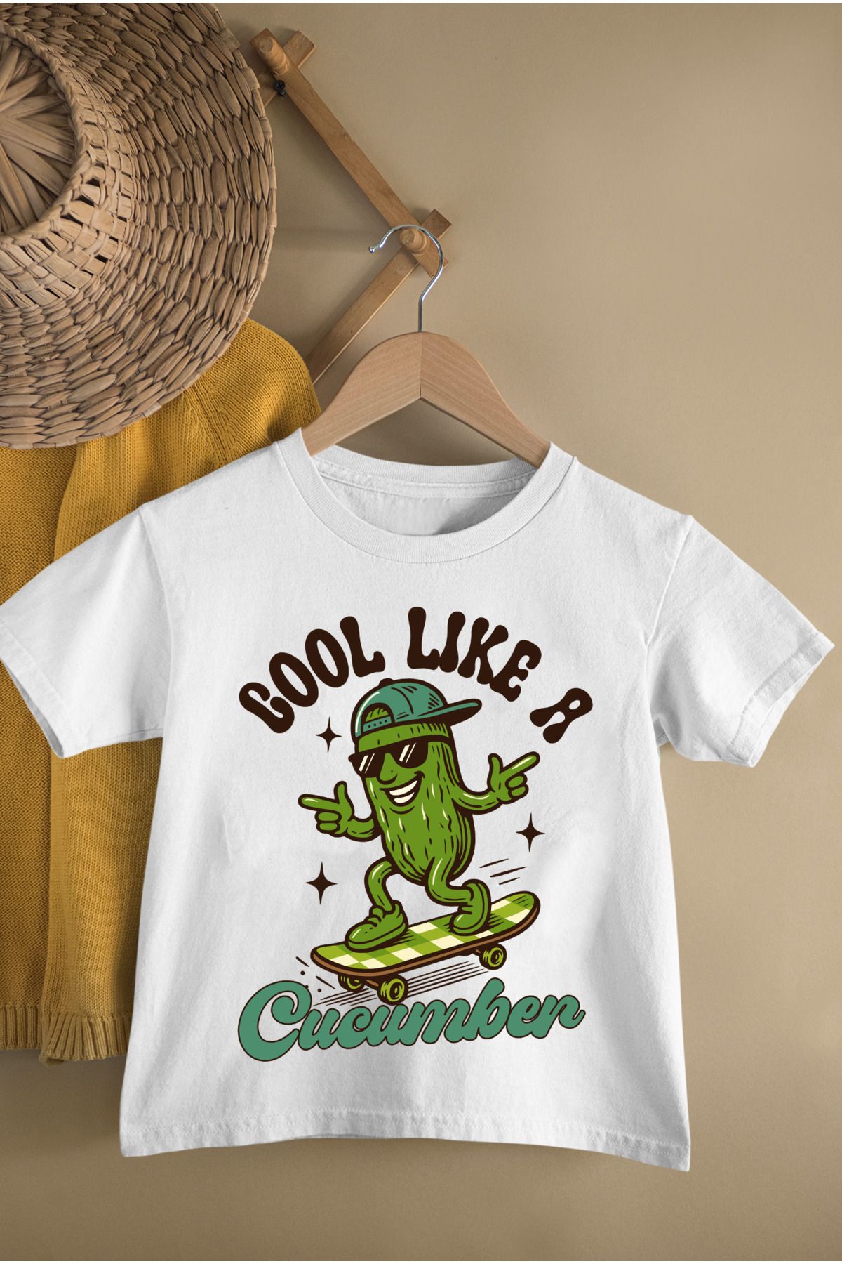 MAGORS COOL CUCUMBER BASKILI PAMUKLU BİSİKLET YAKA KISA KOLLU GENÇ VE ÇOCUK TSHIRT