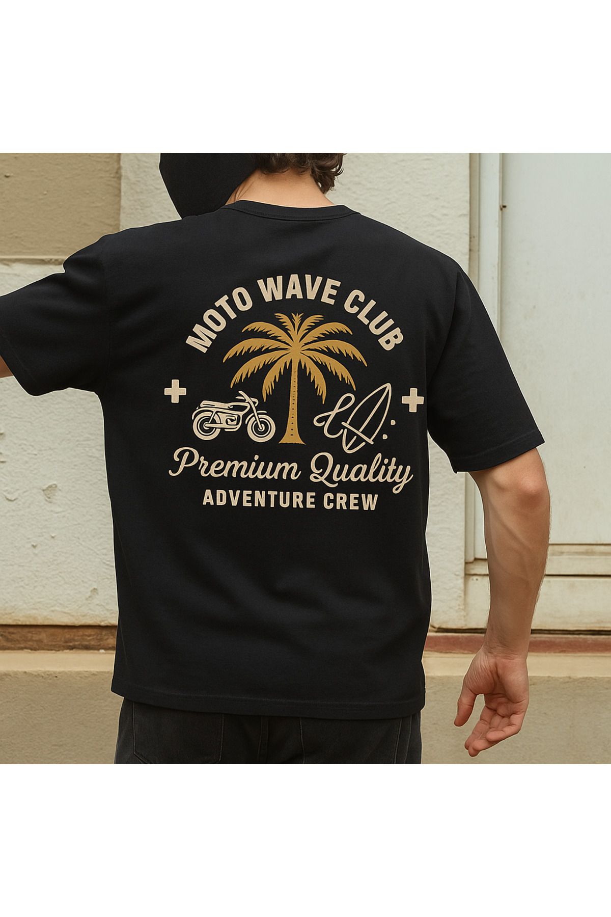 BLUGRIN Unisex Moto Wave Club Baskılı T-Shirt | Siyah