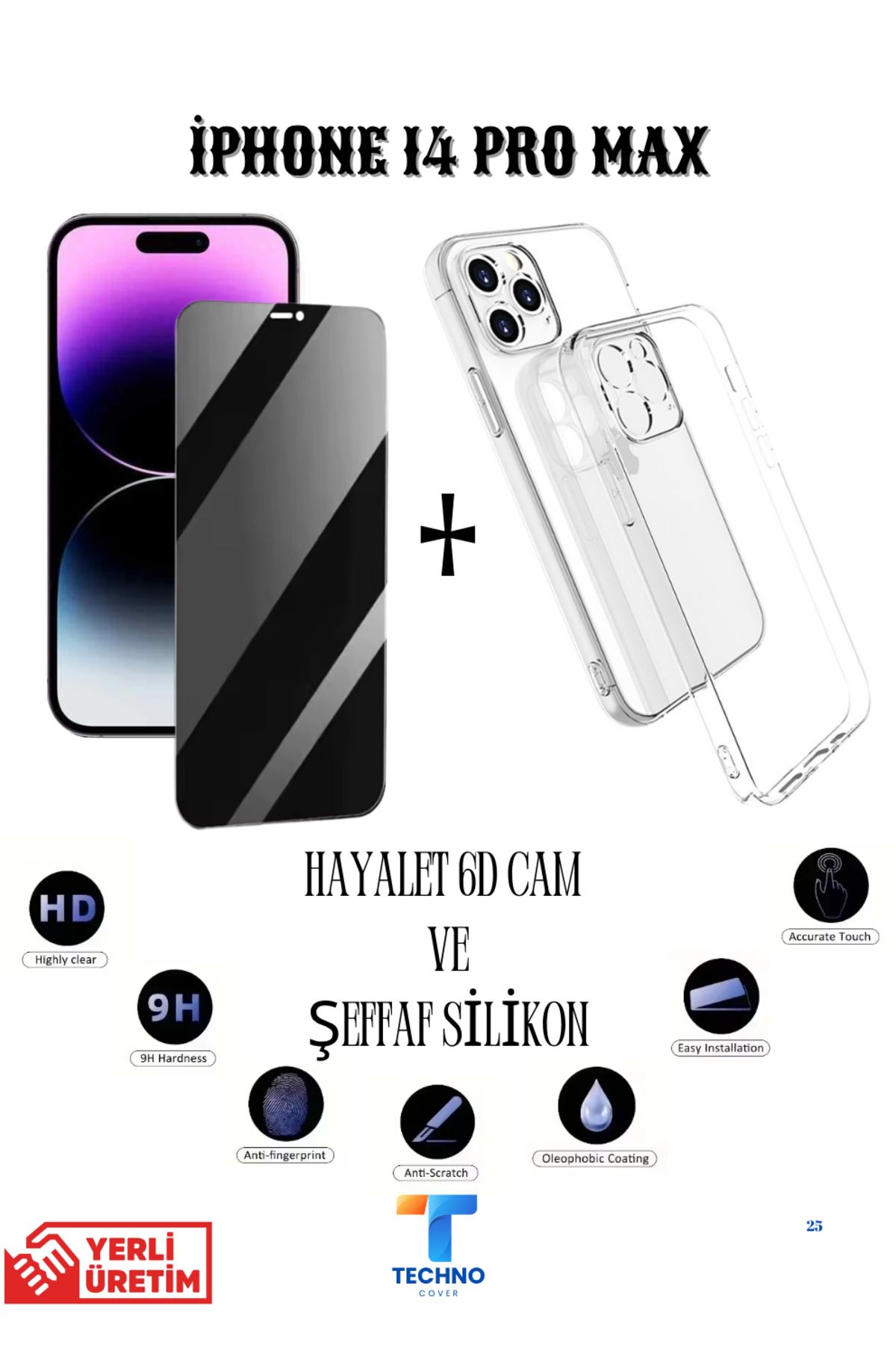 foxpower İphone 14 Pro Max Hayalet Ekran Koruyucu ve Şeffaf Kılıf 2li Avantajlı Paket