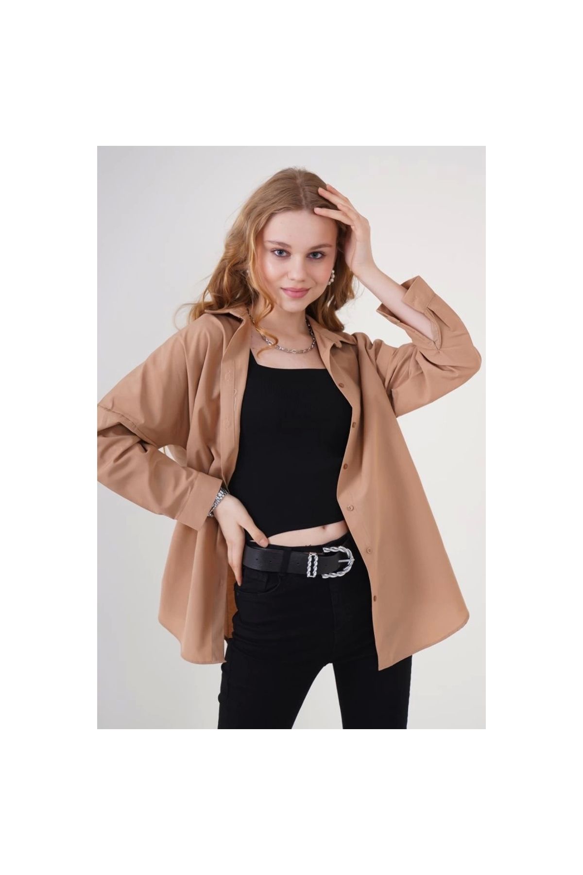 Marsilyan - 3900 Oversize Uzun Basic Gömlek