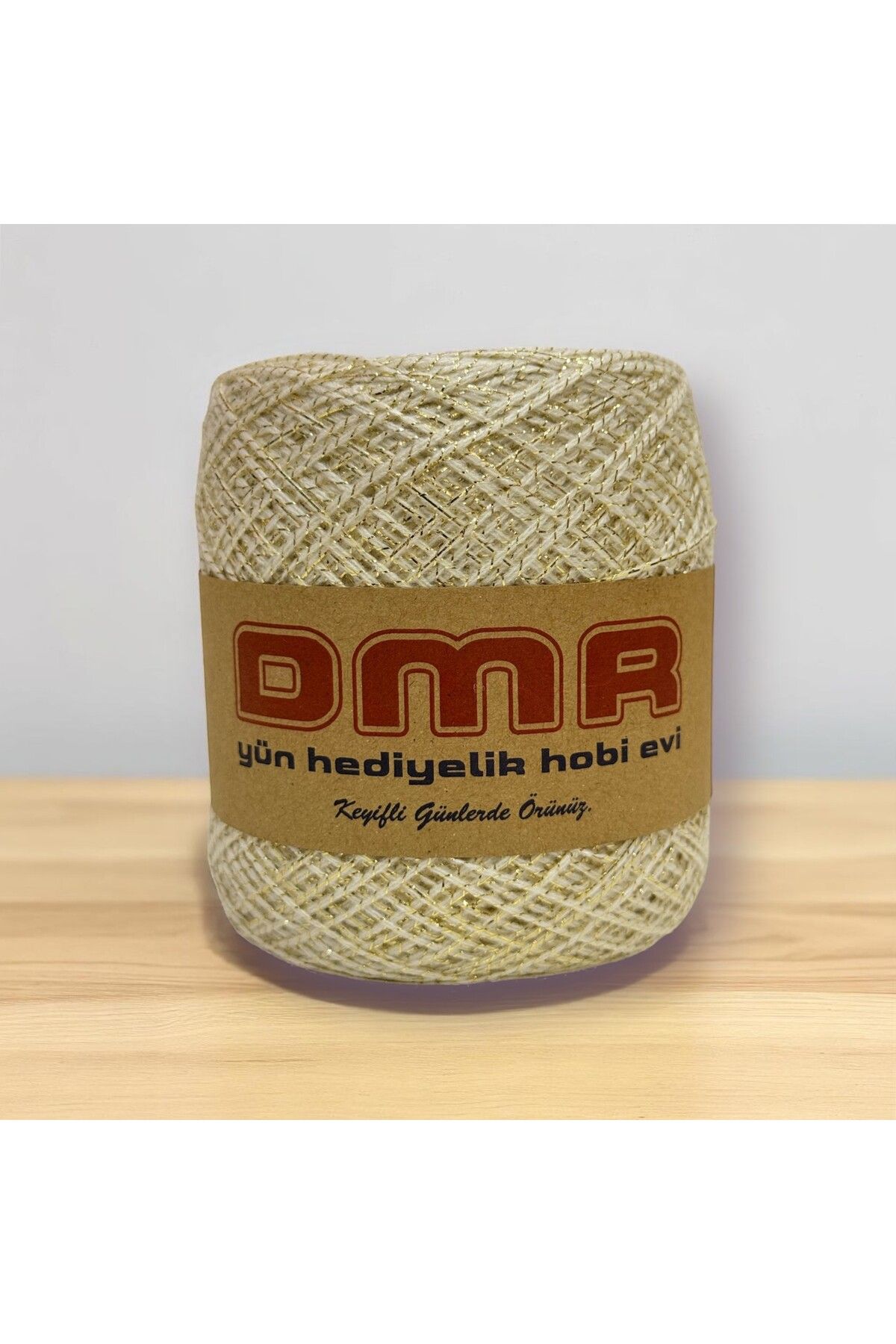 DmrTuhafiye 100gr Merserize Simli El Örgü ipi - Krem