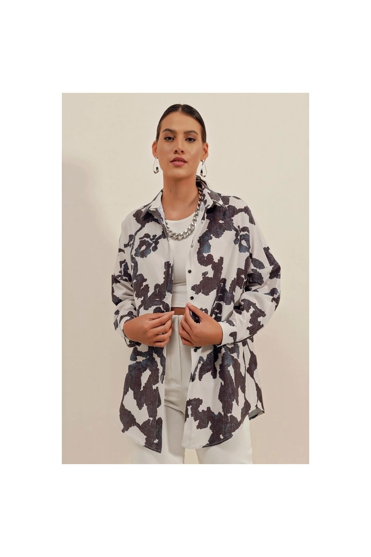 Marsilyan - 3900 Oversize Uzun Basic Gömlek