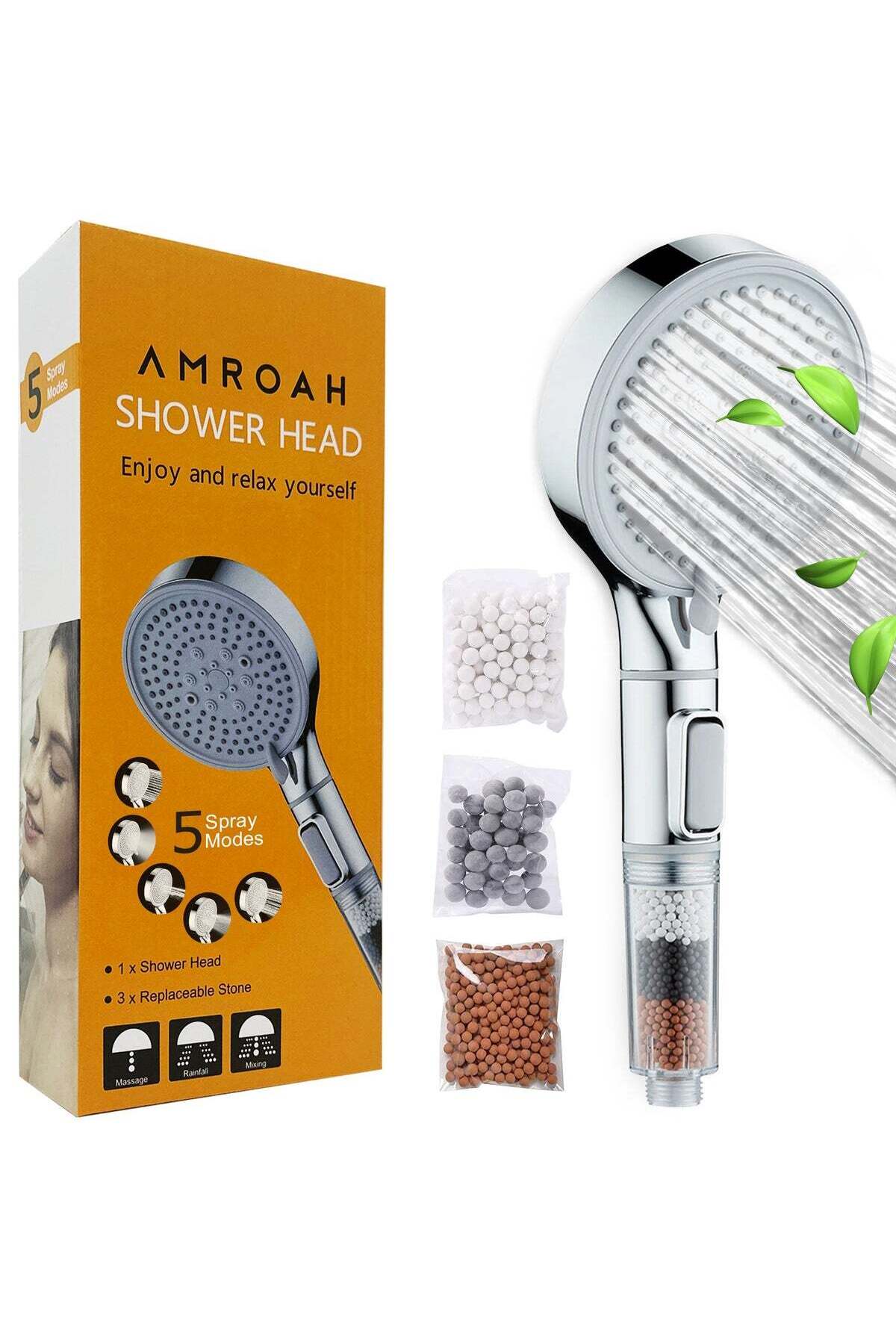 AMROAH Ionic High Pressure Filtered Shower Head with Handheld - 5 Spray ...
