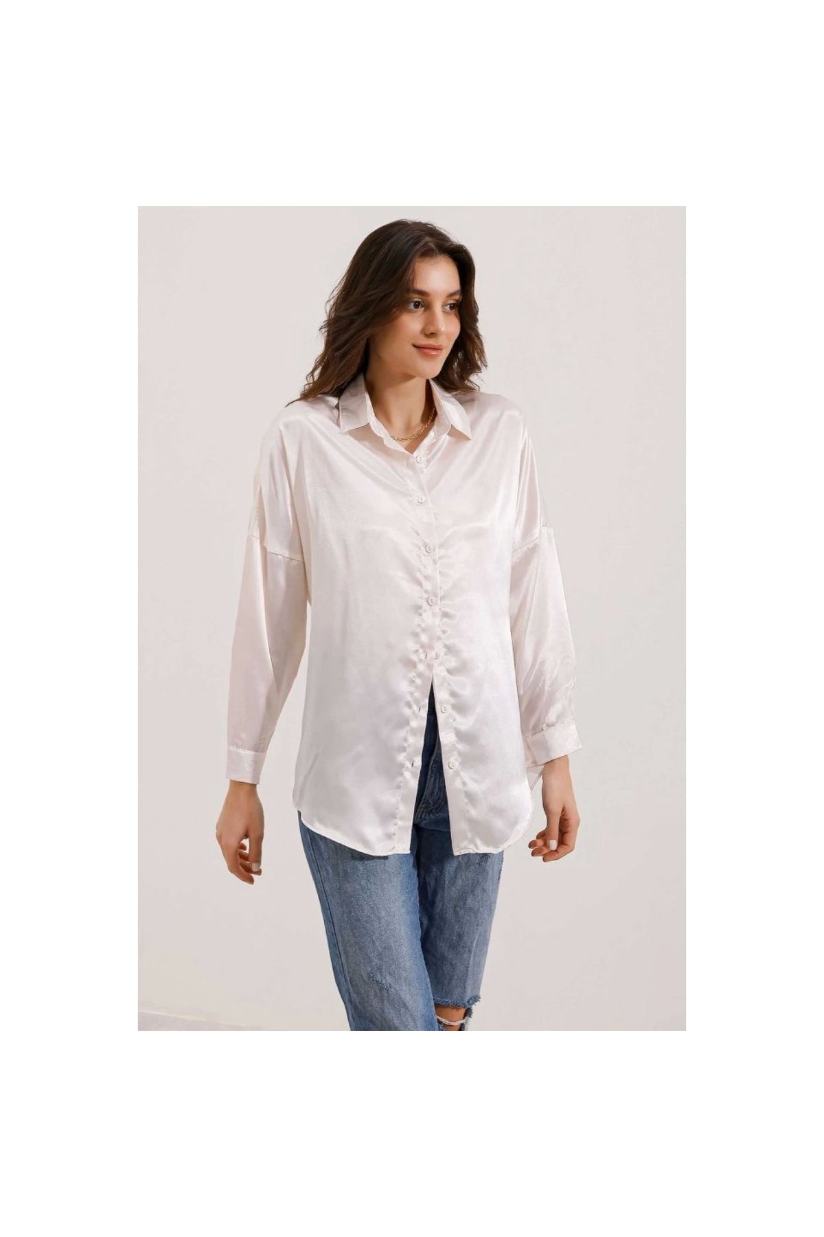 Marsilyan - 3985 Oversize Saten Gömlek