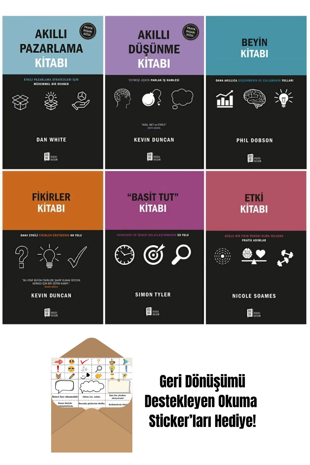 Mona Kitap Akılı Pazarlama + Akıllı Düşünme, 6 Kitap Set + Okuma Sticker'ları