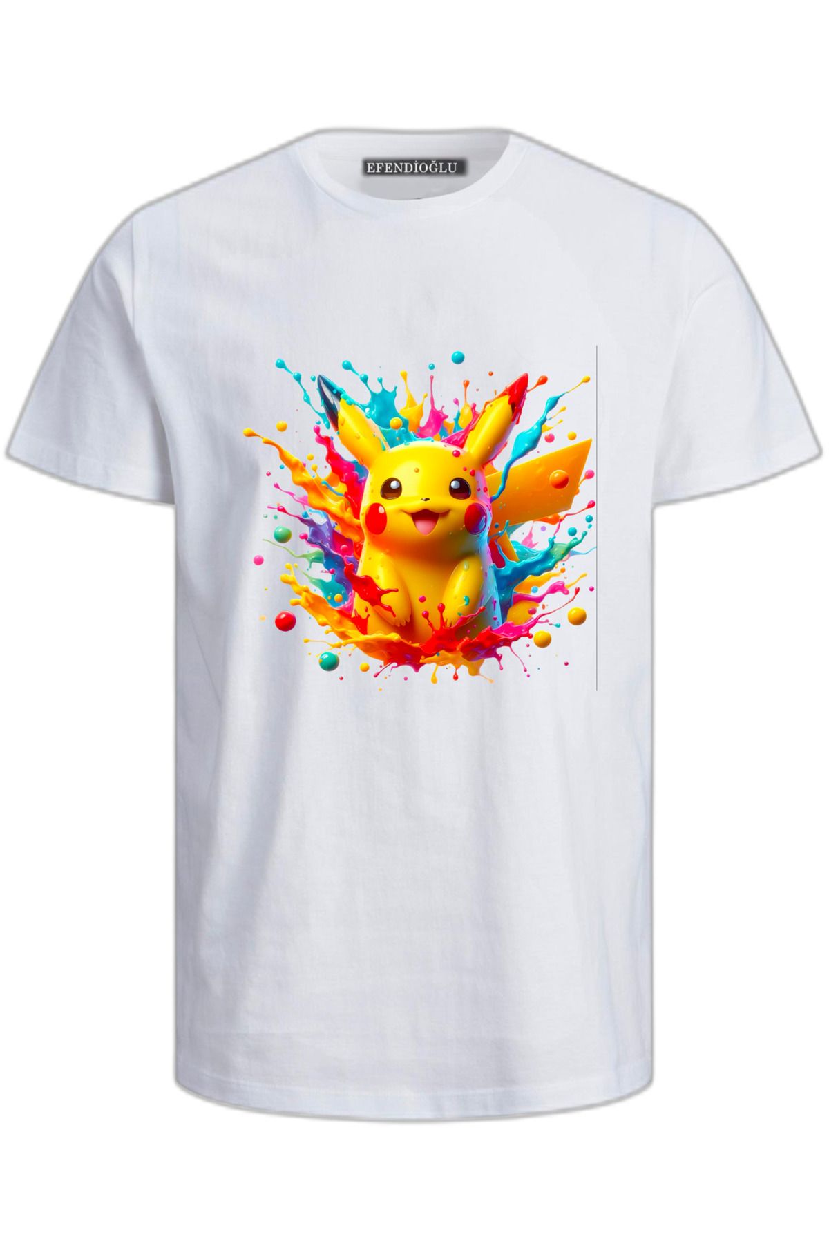 Efendioğlu Design Pokemon Karakterlerinden Pikachu Baskılı Renkli Boyalar Pamuklu Çocuk Tshirt